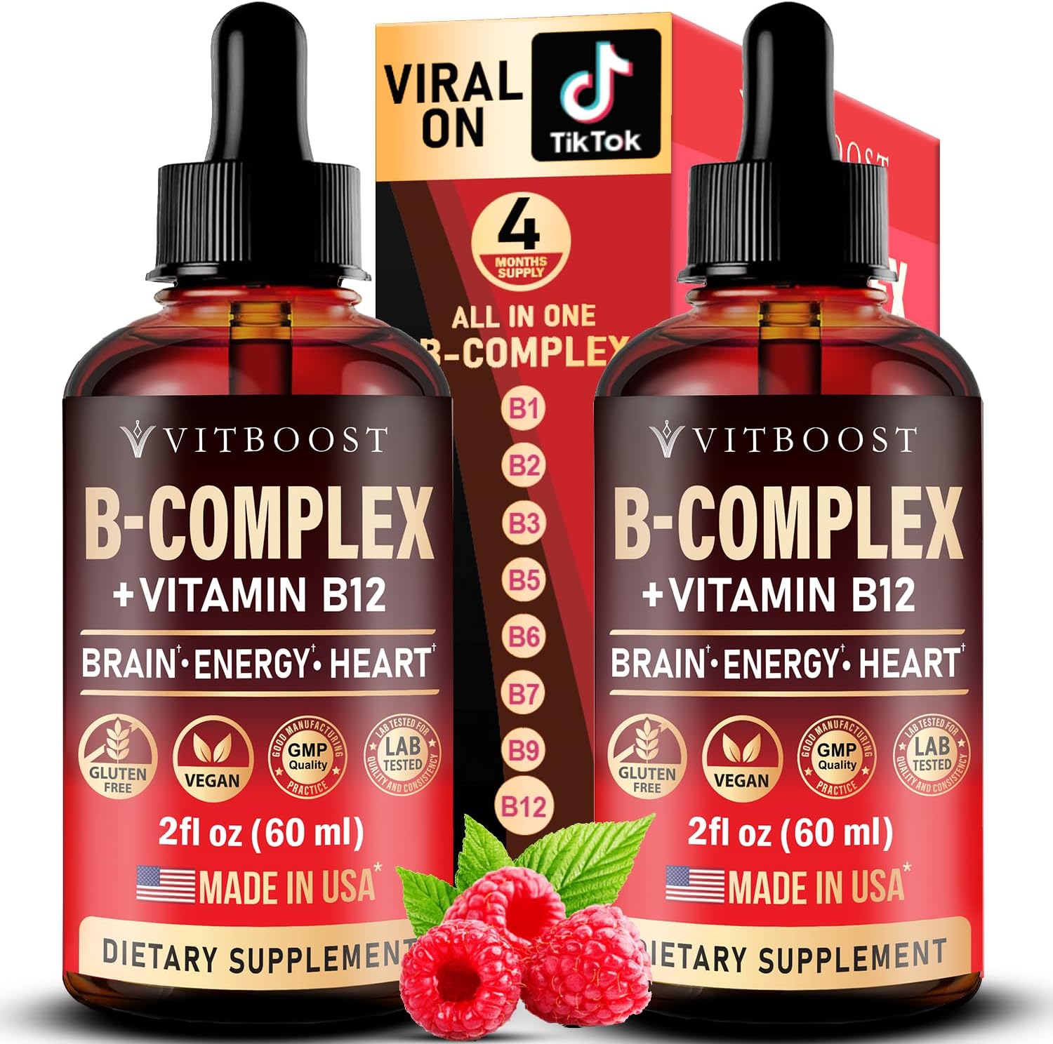 Vega Vitami B1 wit Comple 2000 mcg Extr Strengt fo Me an Women Raspberr Liqui Drops US Made B1 B2 B3 B5,B6 Biotin Foli Aci B1 Sublingua Methylcobalami  Month Supply