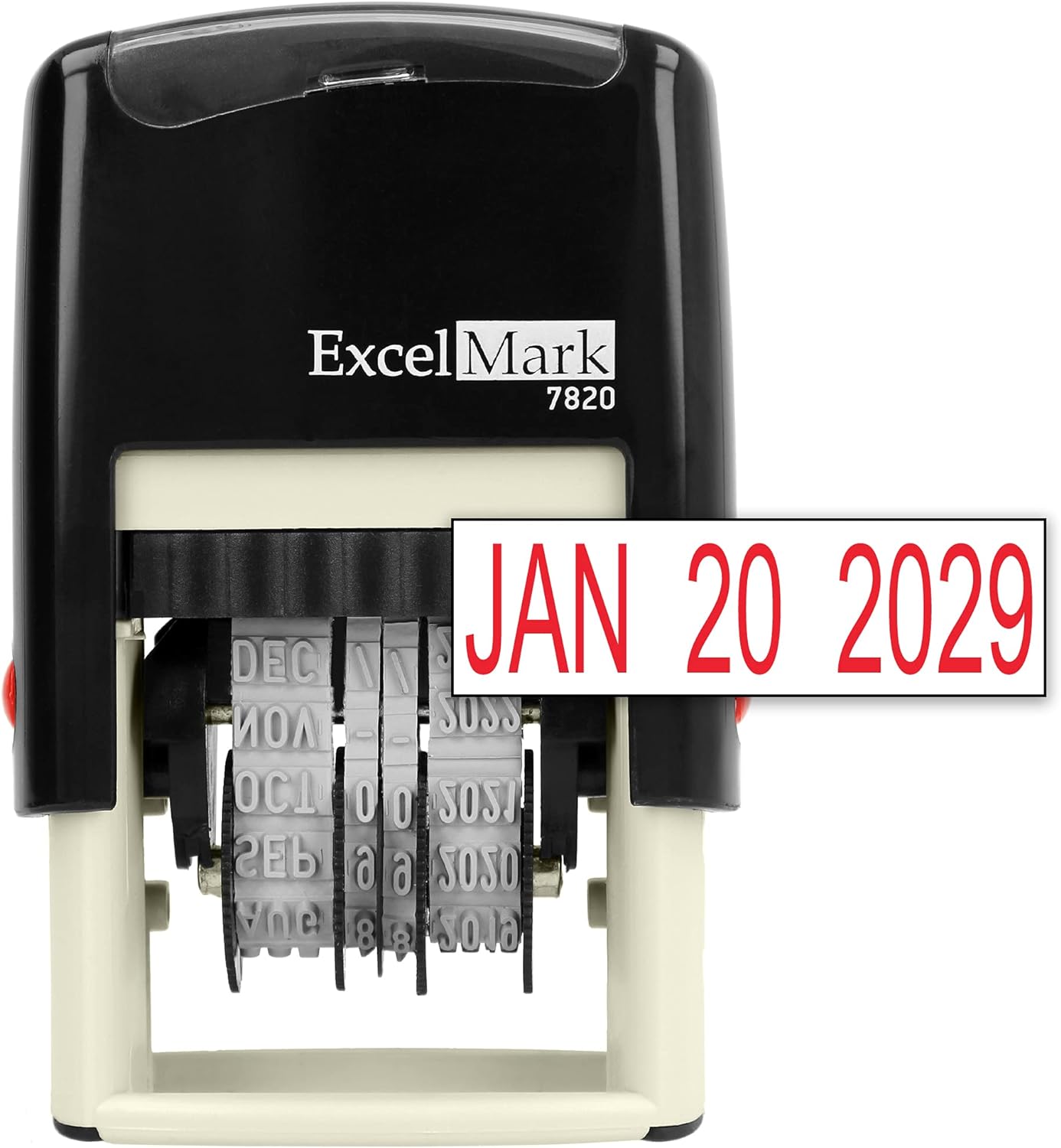 ExcelMark 7820 Self-Inking Rubber Date Stamp ¨C Great for Shipping, Receiving, Expiration and Due Dates (Red Ink)