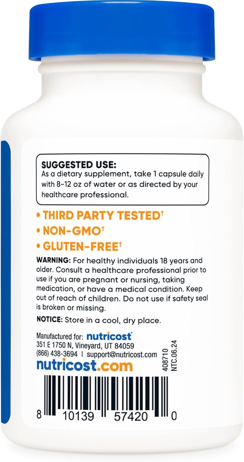 Nutricos Ashwagandh Roo Extrac Herba Supplemen 600mg 3 Capsule Vegetarian GMO-Free Glute Free