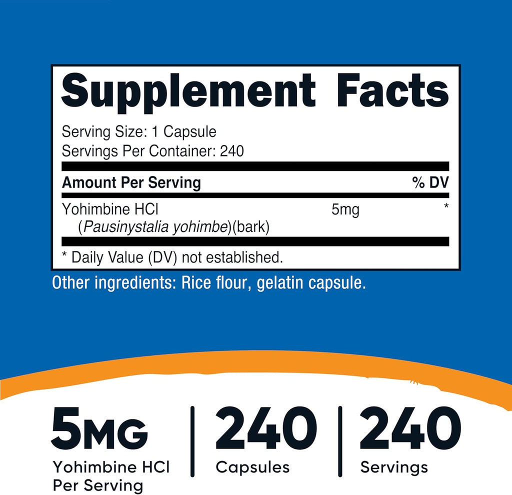Nutricost Yohimbine HCl 5mg, 240 Capsules Extra Strength - Gluten Free, Non-GMO