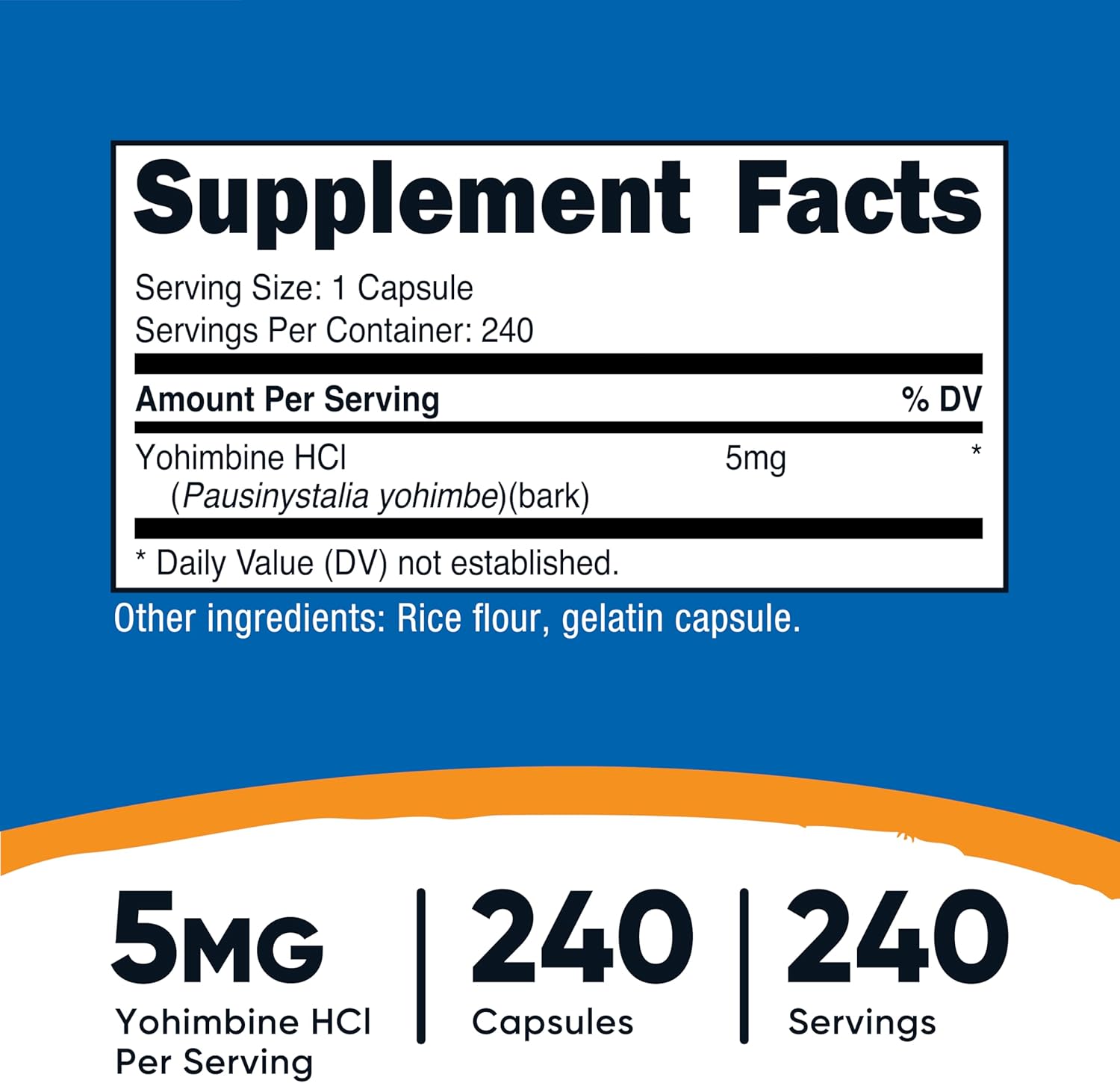 Nutricost Yohimbine HCl 5mg, 240 Capsules Extra Strength - Gluten Free, Non-GMO