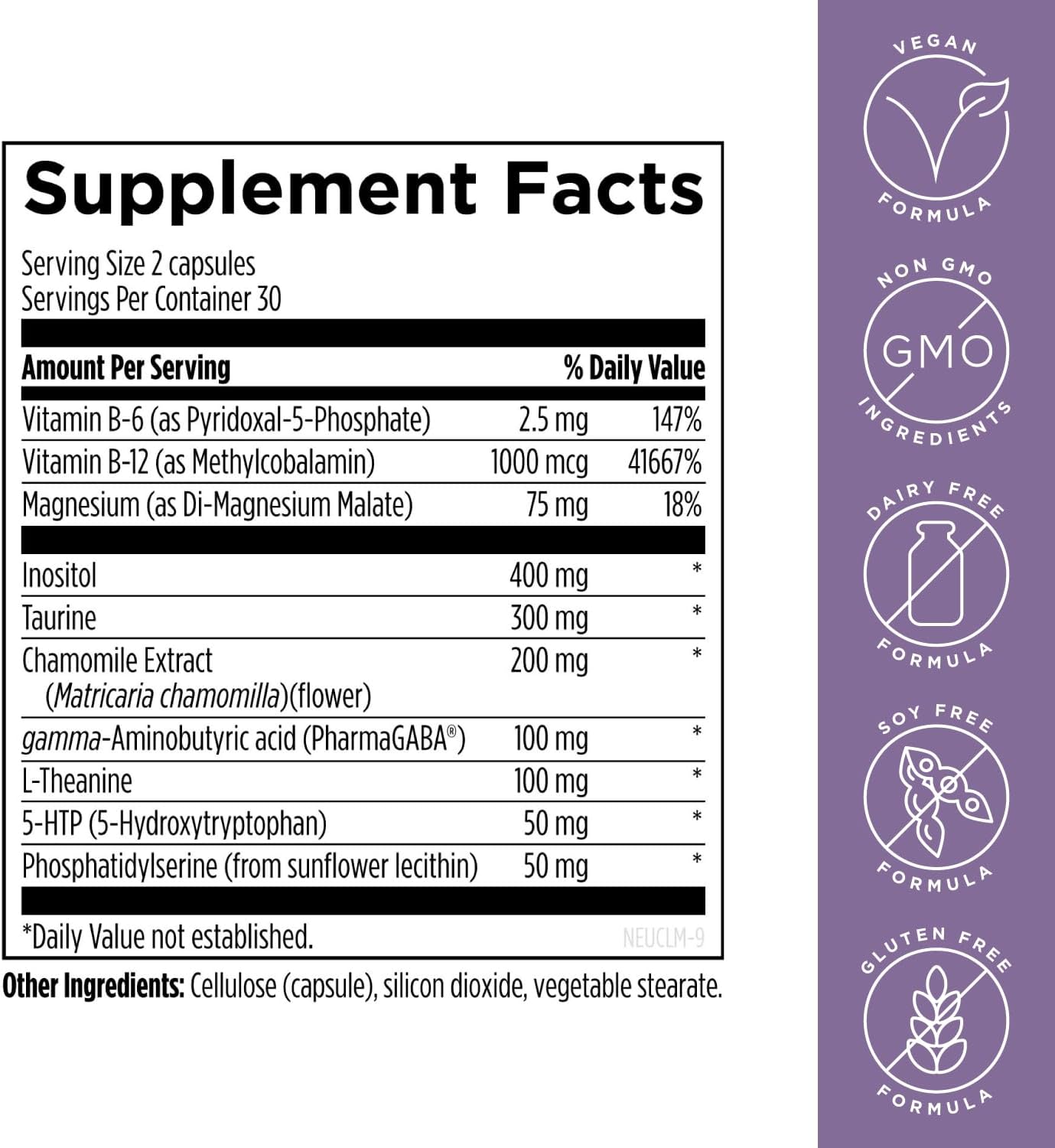 Design fo Healt NeuroCal 5HT GAB L-Theanin Supplemen fo Stres Respons Methylate B12 Vitami B6 Taurine Chamomil Magnesiu Supplemen fo Moo Suppor (6 Vega Capsules)