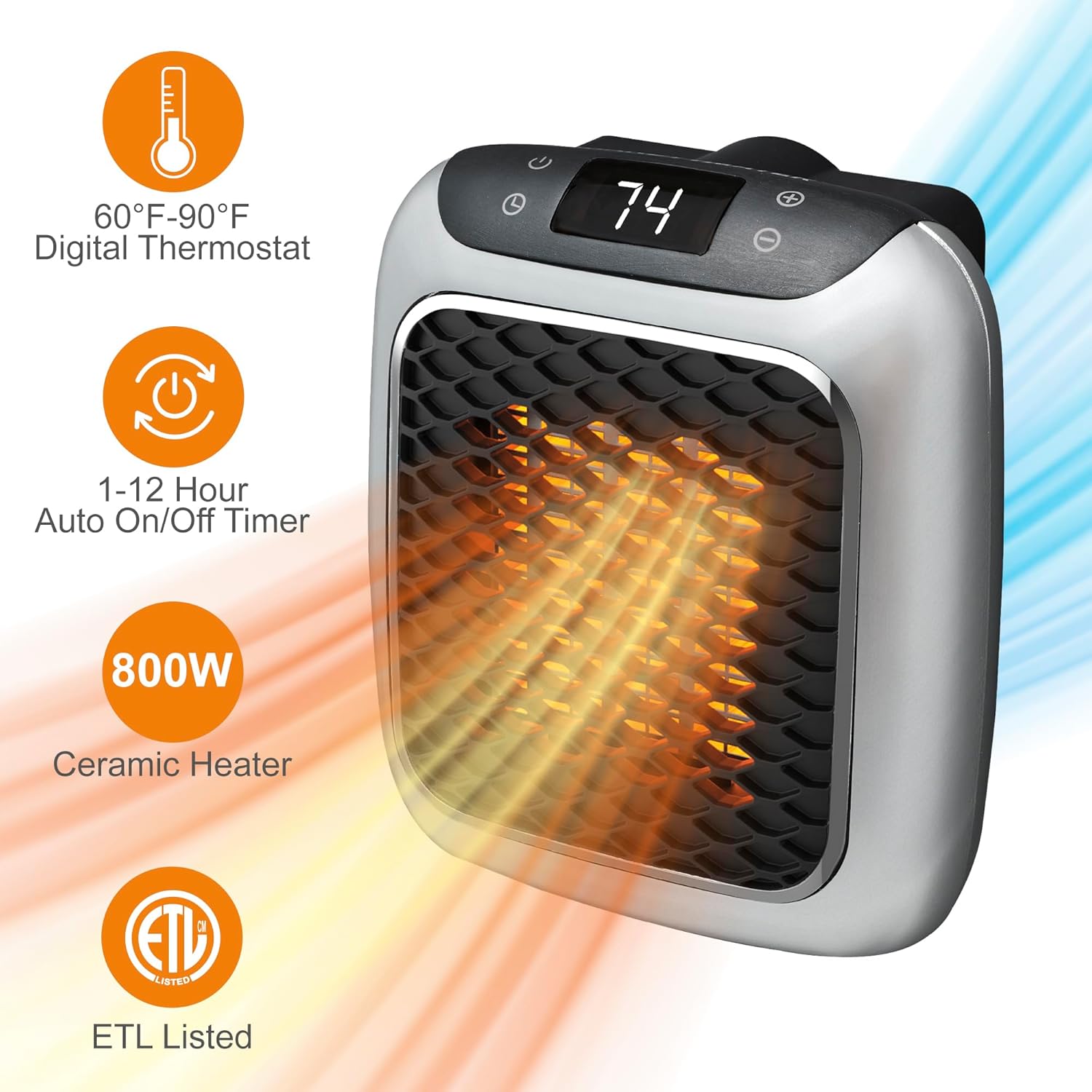 Ontel Handy Heater Turbo Wall Outlet Plug In Heater ¨C Portable Indoor Ceramic Space Heater w/Adjustable Thermostat, 12-Hour Timer, Auto Shut Off, Quiet ¨C Plug In Wall for Office, Bedroom, Camping