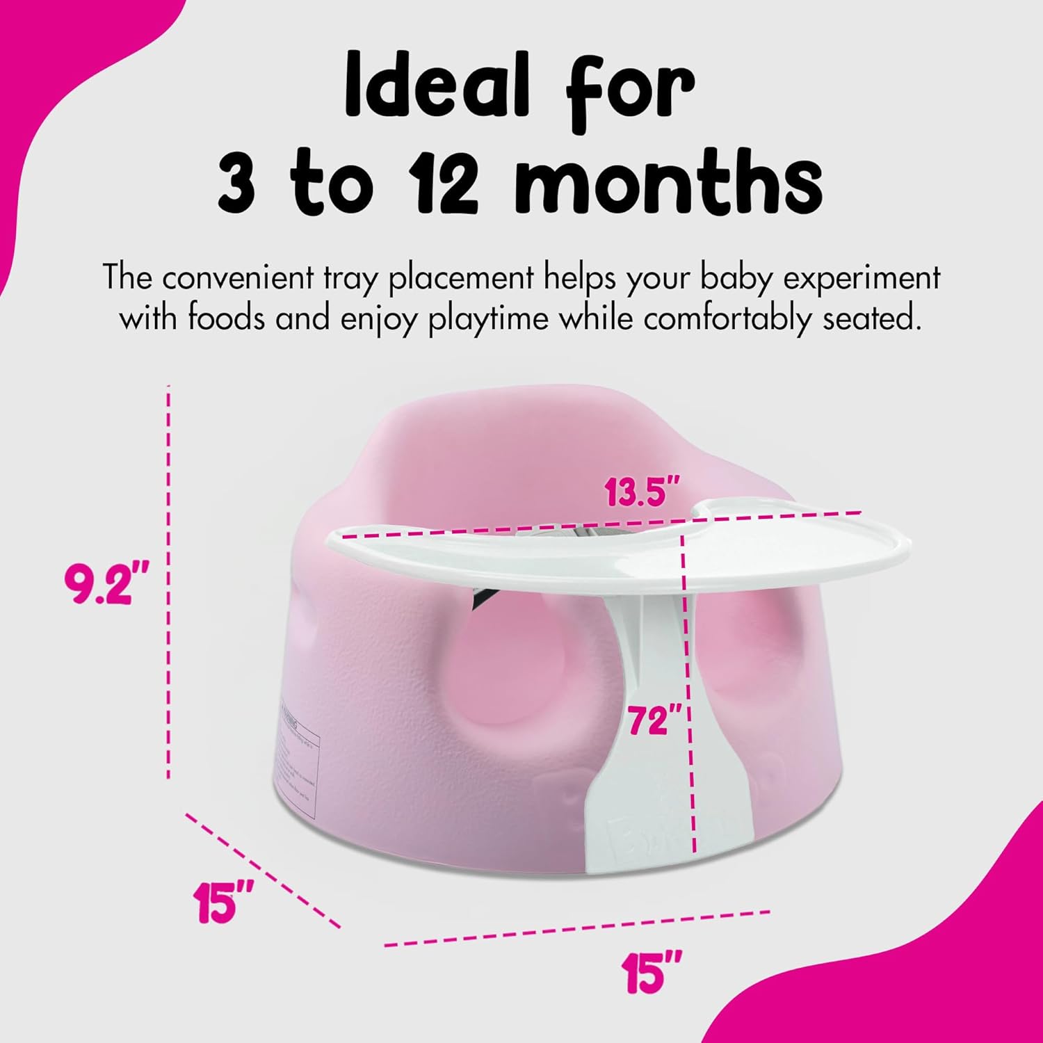 Bumbo Baby Floor Seat, Portable Infant Sit Up Activity Eating Chair with Tray Accessory, Pink - Feeding and Sitting Lounger for Babies and Infants Ages 3 to 12 Months