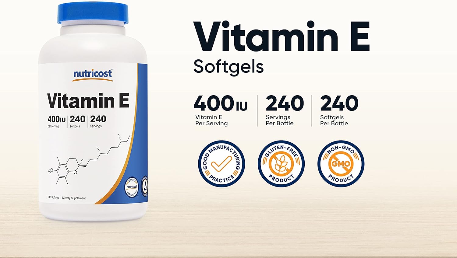 Nutricost Vitamin E 400 IU, 240 Softgel Capsules (3 Bottles)