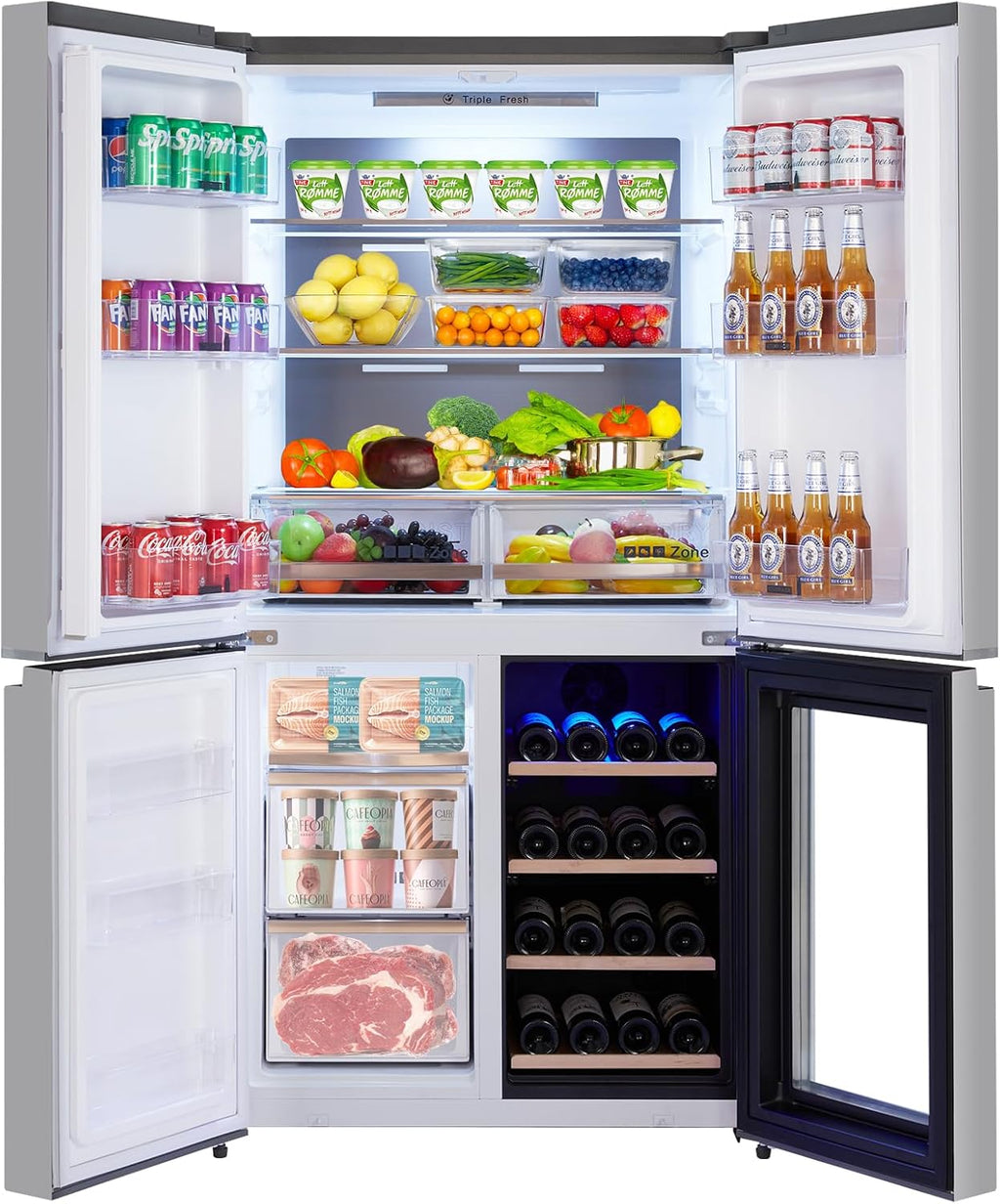 Frenc Doo Refrigerator 2 Cu.F Refrigerato wit Adjustabl Glas Shelves Botto Freeze wit Win Cabinet Doors LE Lighting Ful Siz Freeze Kitche Fridge Silver