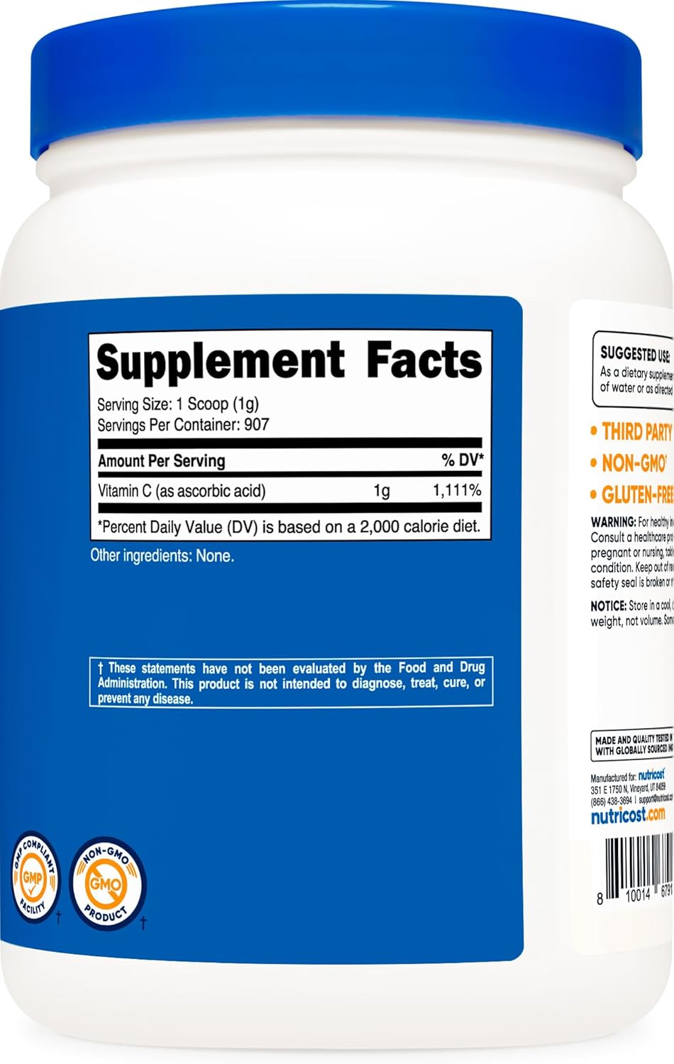 Nutricost Ascorbic Acid Powder (Vitamin C) 2 LBS - Gluten Free, Non-GMO