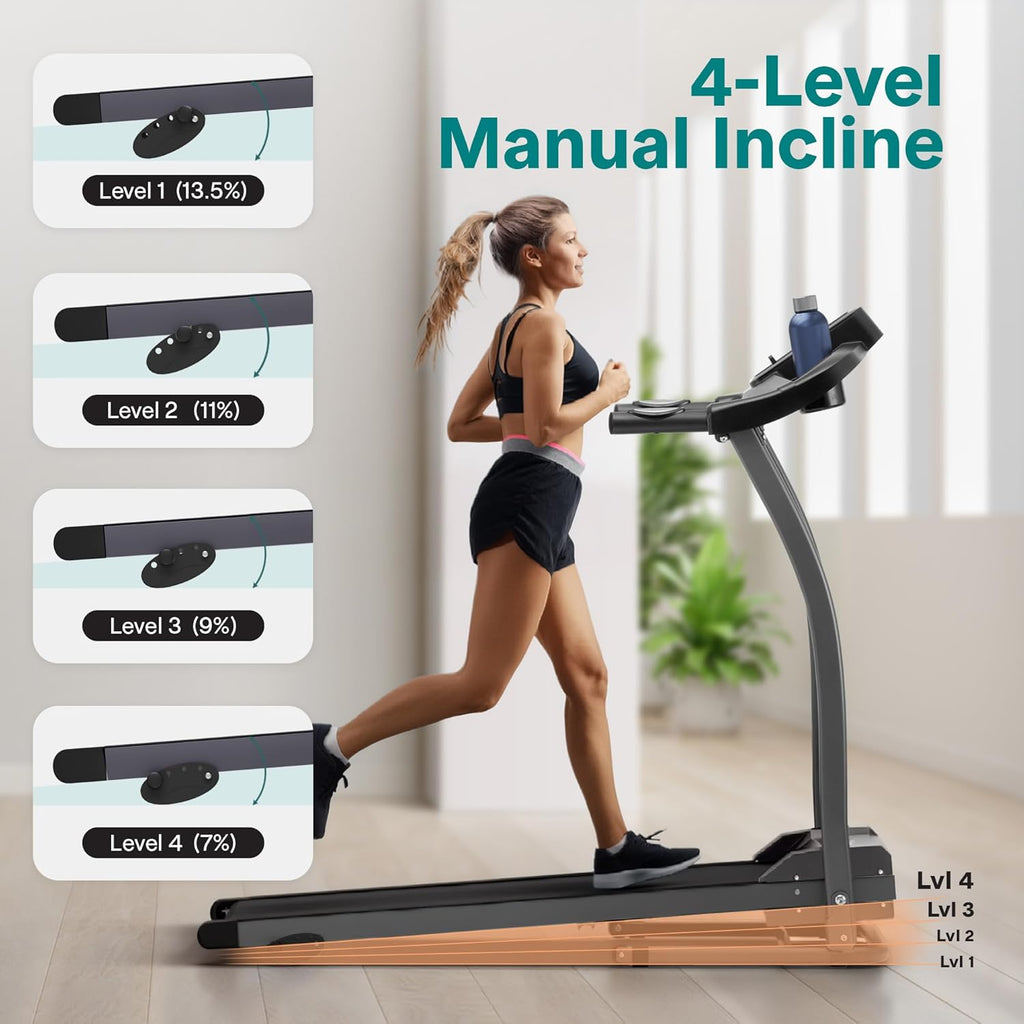 Electric Folding Treadmill Exercise Machine - Smart Compact Digital Fitness Treadmill Workout Trainer w/Bluetooth App Sync, Manual Incline Adjustment, for Walking, Running, Gym
