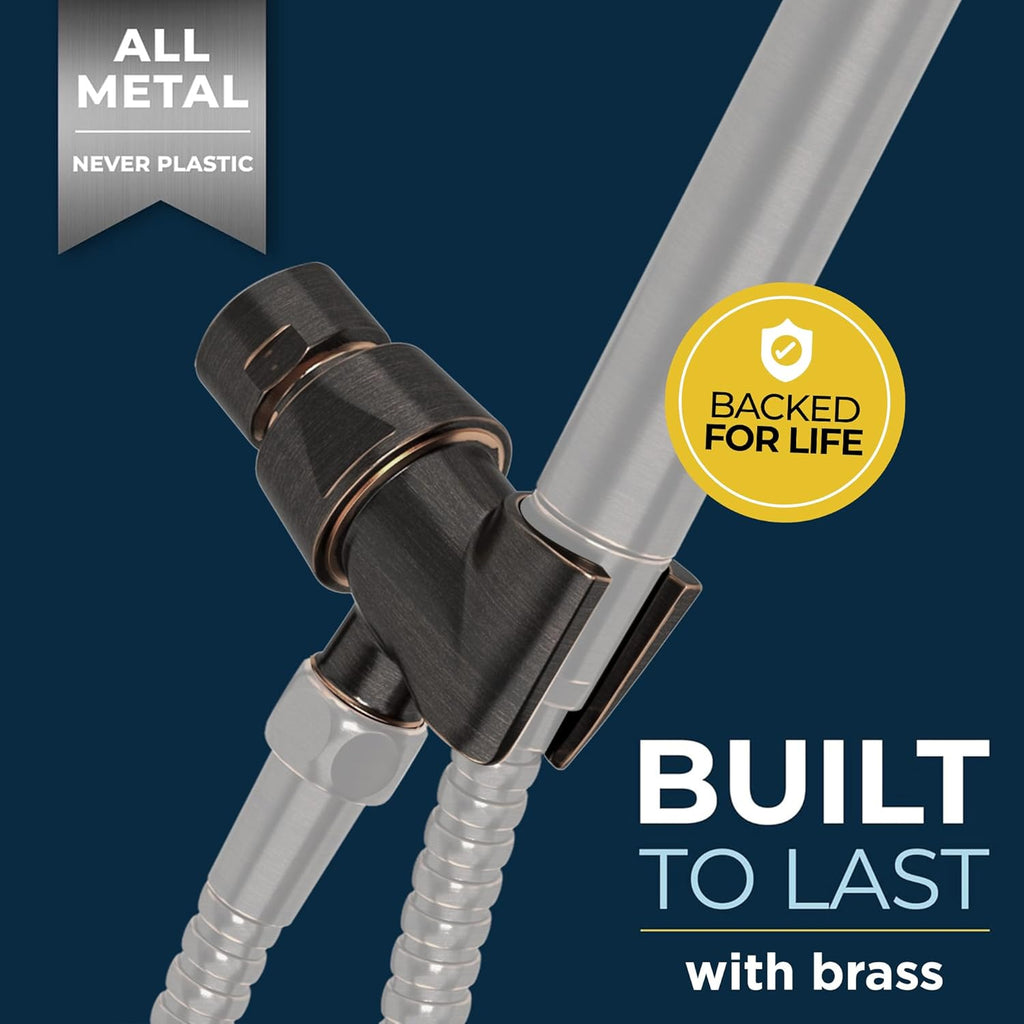 HammerHead Showers Solid Metal Handheld Showerhead Holder, Adjustable Wand Holder with Universal Wall Hook Bracket and Brass Pivot Ball, Oil Rubbed Bronze