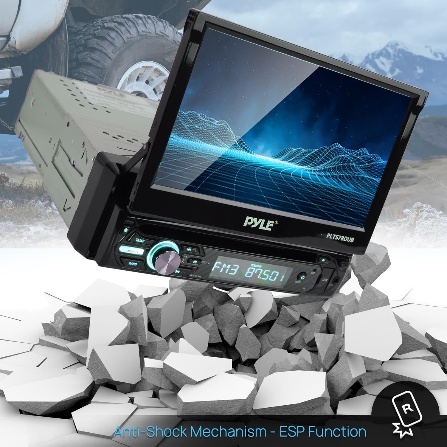 Pyl Singl DI Ca Stere Receive 7inc Touchscree Display CD/DV Player Bluetoot Audi Hands-Fre Calling In-Das Multimedi System AM/F Radio an 320 Powe (PLTS78DUB)