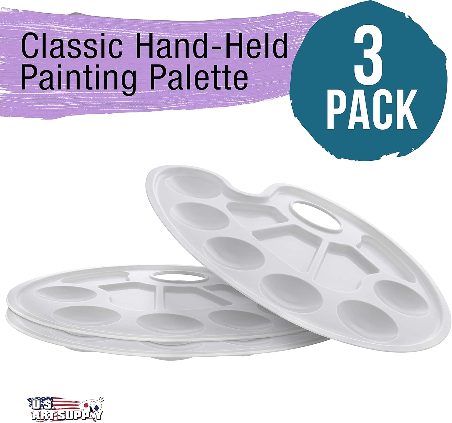 U.S Ar Suppl 10-Wel Plasti Artis Paintin Palett (Pac o 3 Pain Colo Mixin Tray Ar Students Classroom Clas Craf Projects Part Event Acrylic Oil Watercolor Tempera