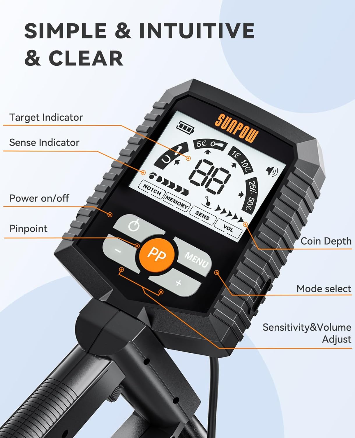 SUNPOW Metal Detector for Adults & Kids, Kids Metal Detector kit Waterproof for Gold Detecting, Stable Anti-Interference, Higher Accuracy, Bigger LCD Display, 4 Modes, 8inch Search Coil, MD13