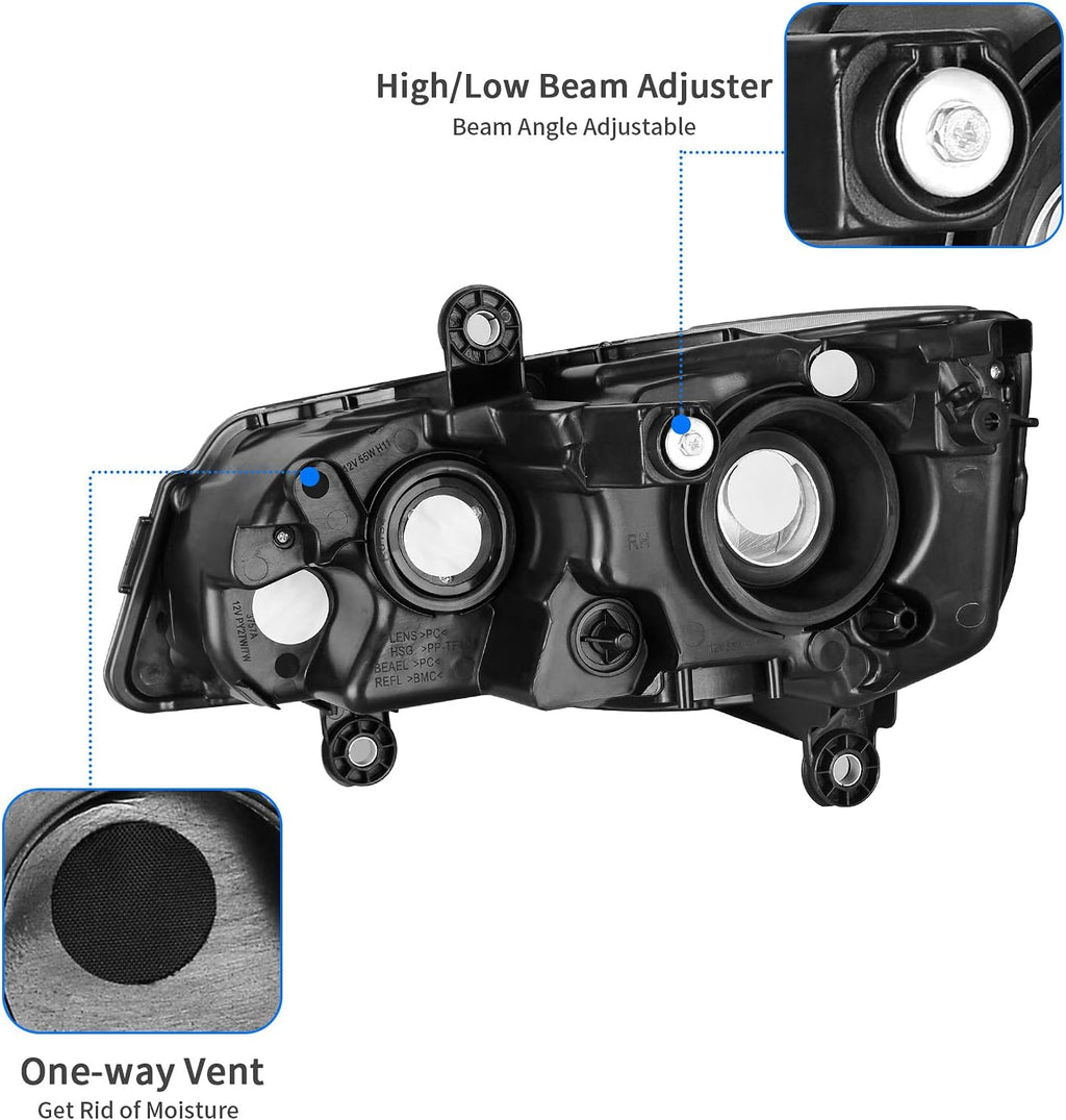 DWVO Headlights Assembly Compatible with 2011-2020 Dodge Grand Caravan 2008-2016 Chrysler Town & Country Headlamp Replacement Pair Driver and Passenger Side
