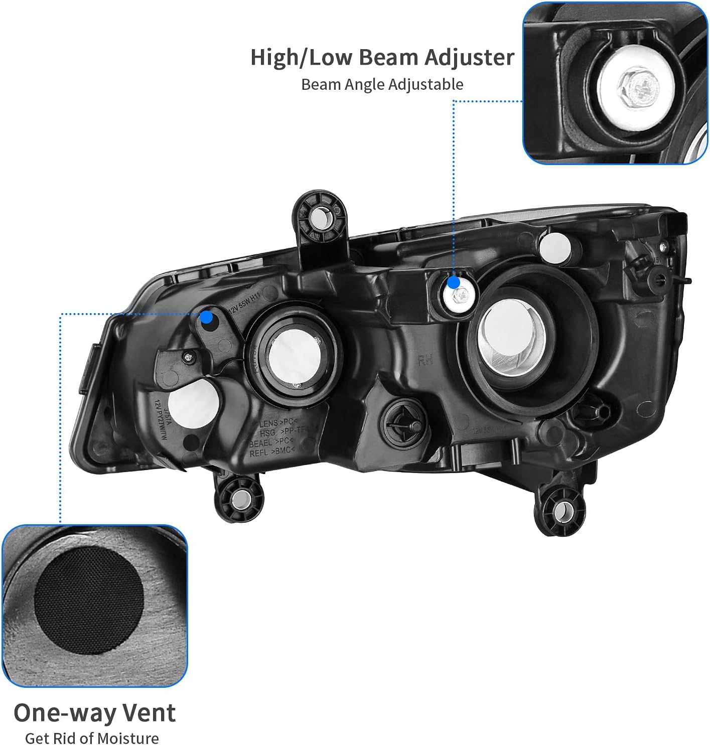 DWVO Headlights Assembly Compatible with 2011-2020 Dodge Grand Caravan 2008-2016 Chrysler Town & Country Headlamp Replacement Pair Driver and Passenger Side