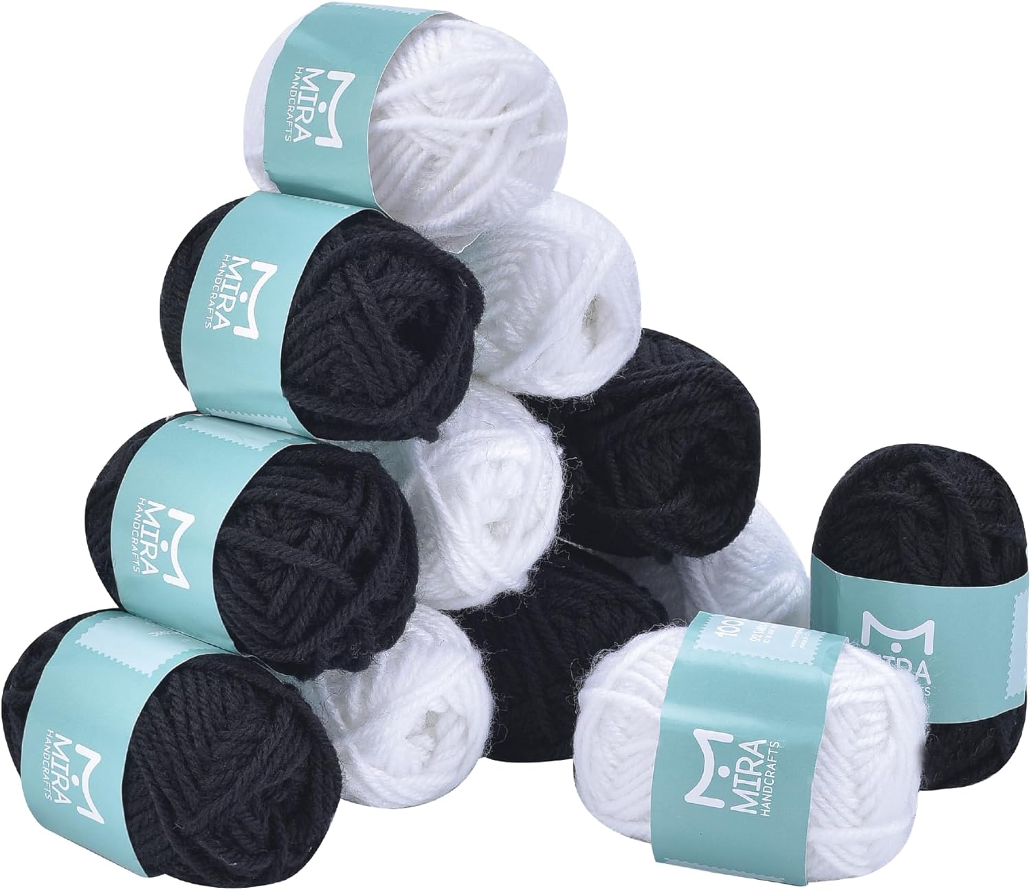 Mir Handcraft Croche Se fo Beginner 26 Yard Soft Premiu Acryli Yar fo Crochetin 1 Blac an Whit 10 Skein Strong Lightweigh Yar fo Knittin an DI Craft fo Kid Adults