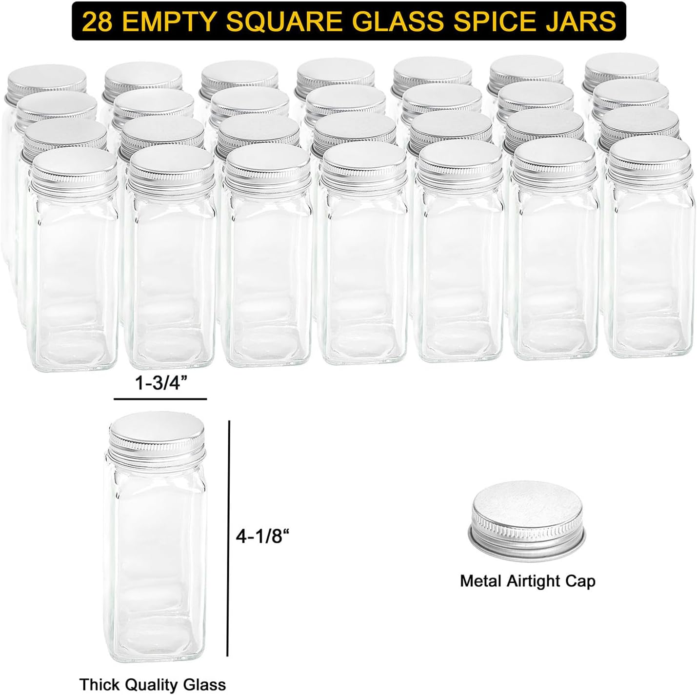 SpaceAid Spice Rack Organizer with 21 Spice Jars, 386 Spice Labels, Chalk Marker and Funnel Set for Cabinet, Countertop, Pantry, Cupboard or Door Wall Mount - 21 Jars, 13.4inch W ¡Á 9inch H, Black