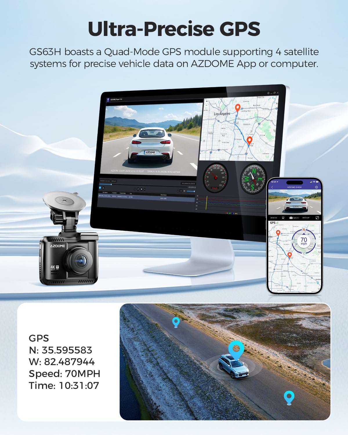 AZDOME GS63H 4K Dash Cam Built-in WiFi 6 GPS Car Dashboard Camera Recorder with STARVIS Night Vision, UHD 2160P, 150¡ã Wide Angle, WDR, G-Sensor, Loop Recording, 24H Parking Mode