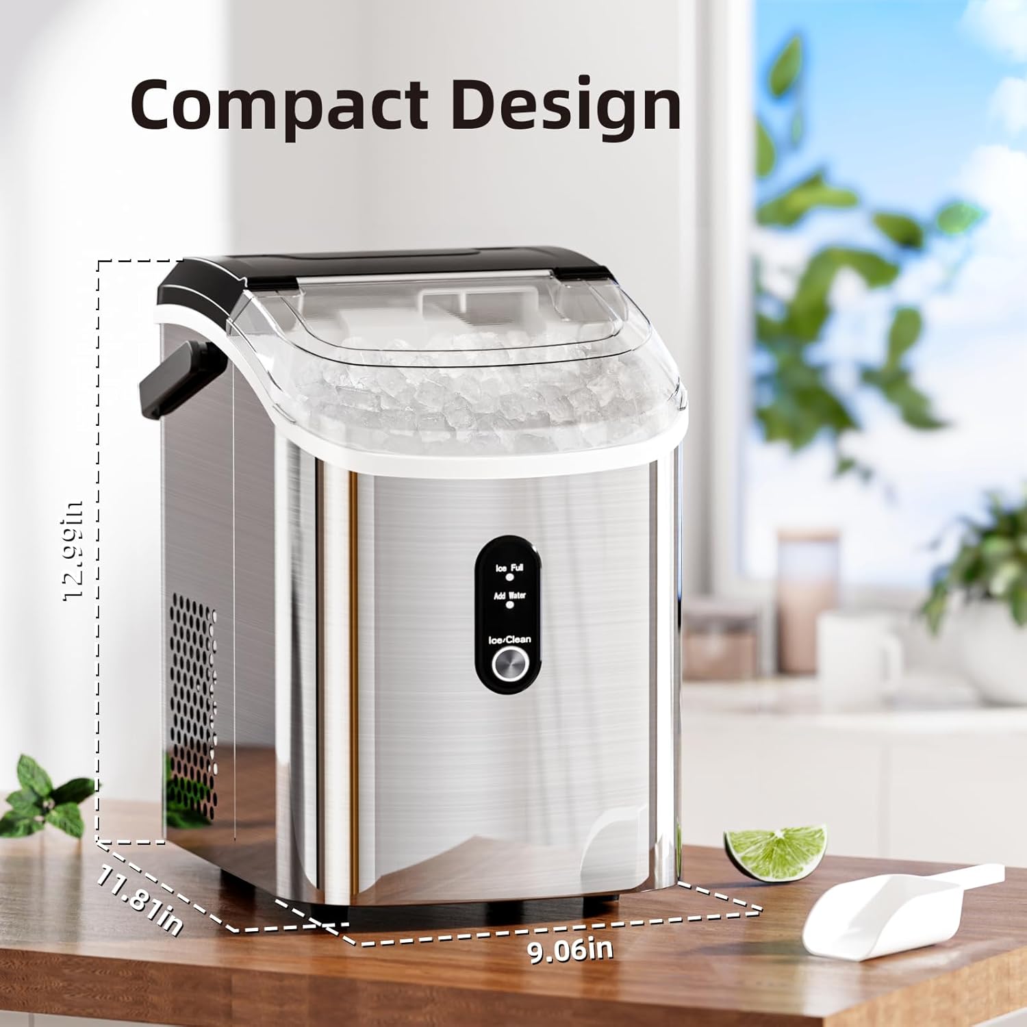 Antarcti Sta Nugge Counterto Ic Make wit Sof Chewabl Ice 34Lbs/24H Pebbl Portabl Ic Machin wit Ic Scoop Self-Cleaning On Butto Operation fo Kitchen,Offic Stainles Stee Silver