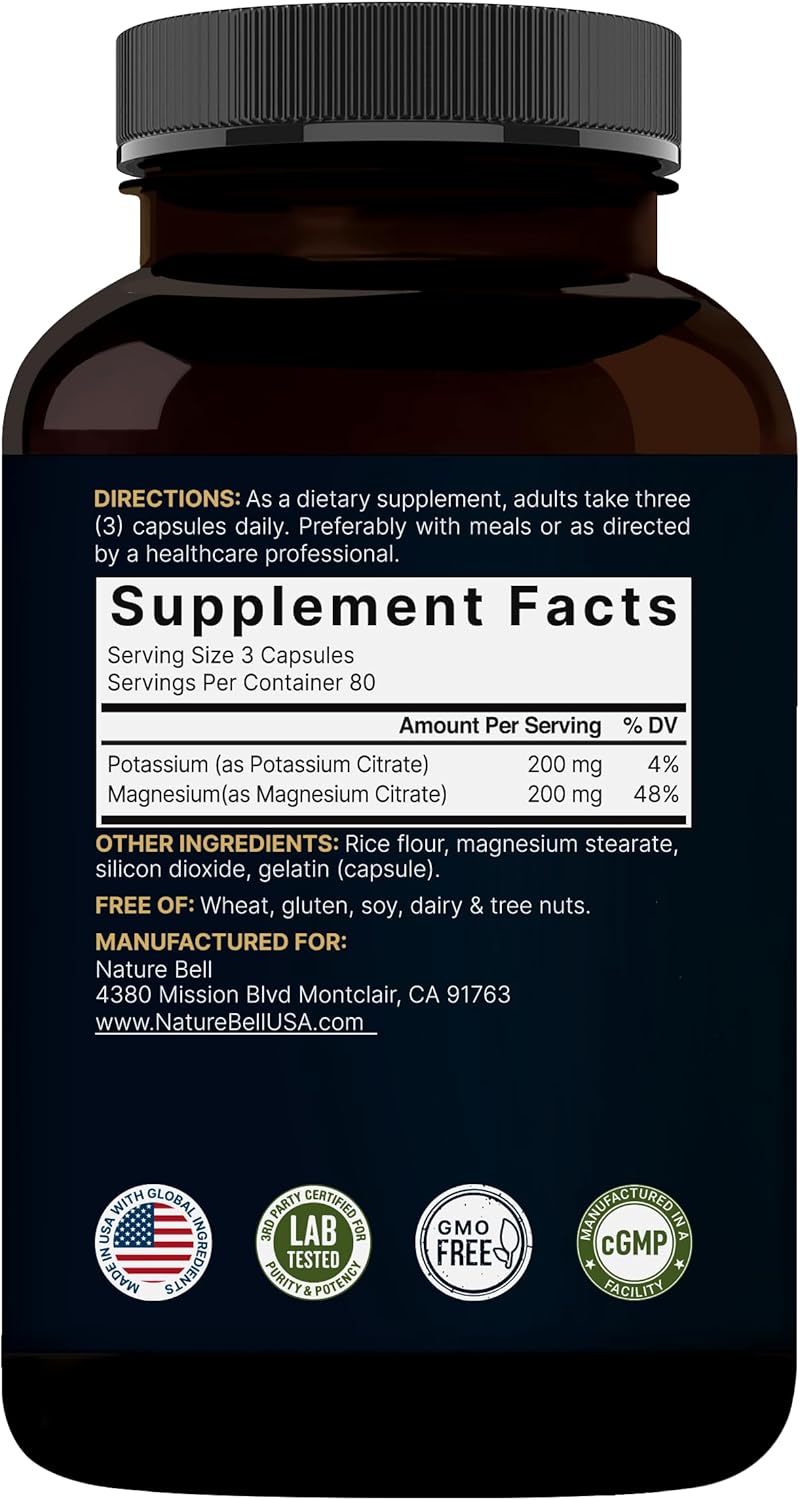 Naturebel Potassiu Magnesiu Electrolyt Powde Capsule 200m Potassiu 200m Magnesiu Citrat Muscle Hear Hydratio Suppor Ket Carnivor Friendl N Sugar Non-GMO