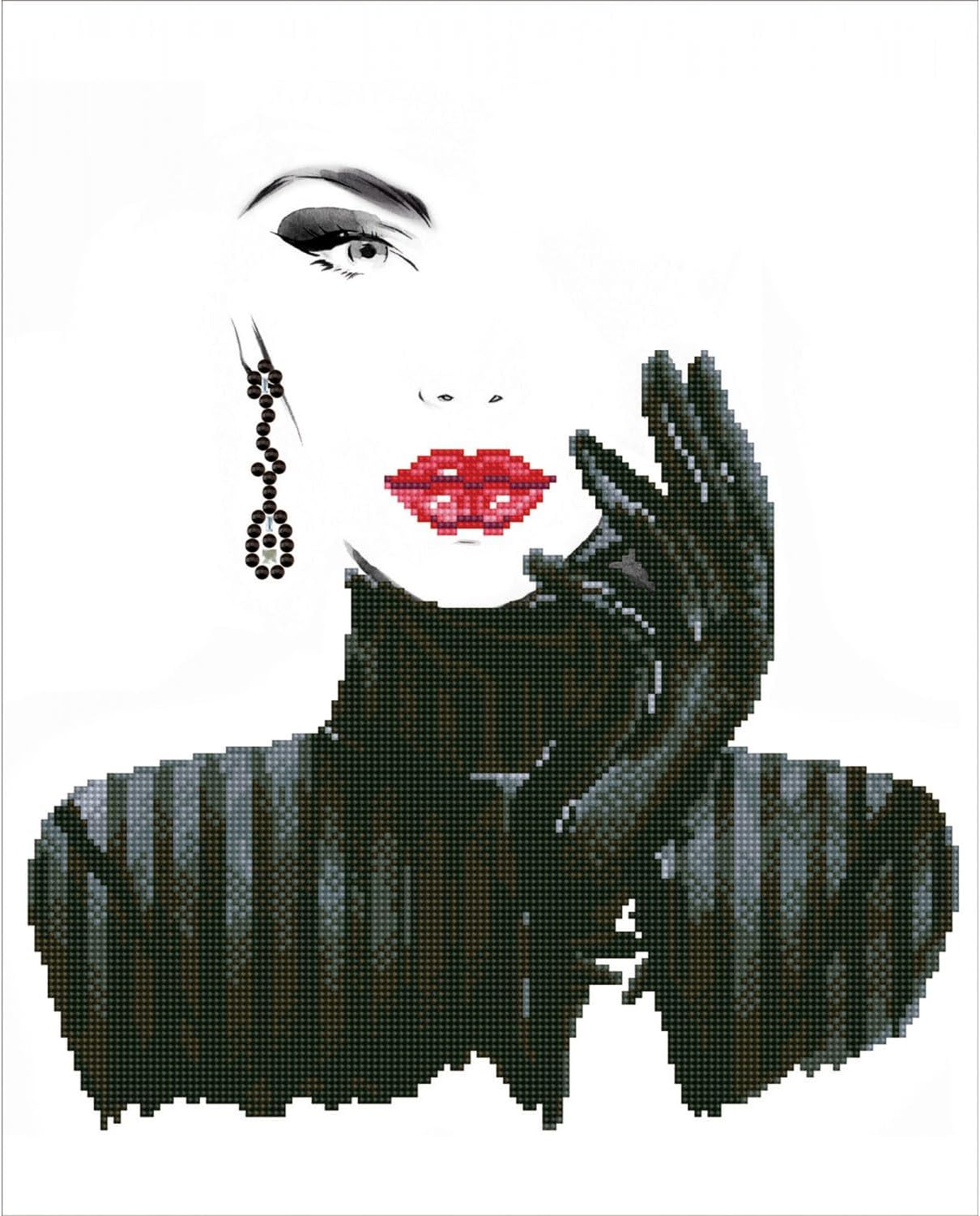 DIAMON DOT Lad i Blac Diamon Paintin Kit fo Adult Diamon Ar Kit Relaxin Creativ Craf Ki wit Dot Gem 20.5x16.5