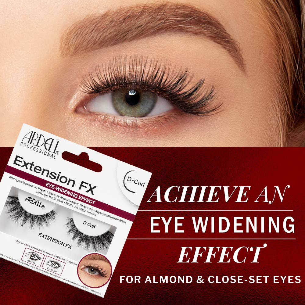 Ardell Extension FX D Curl False Eye Lashes for Eye Widening Effect, 4 pack