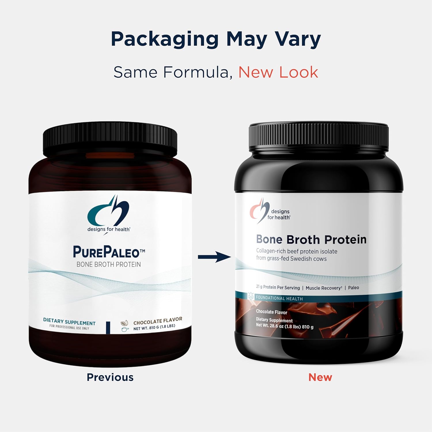 Designs for Health Bone Broth Protein Powder ¨C 21g Grass-Fed, Collagen-Rich Beef Protein Isolate - Chocolate, Paleo, Non-GMO, Dairy-Free (30 Servings / 810g)