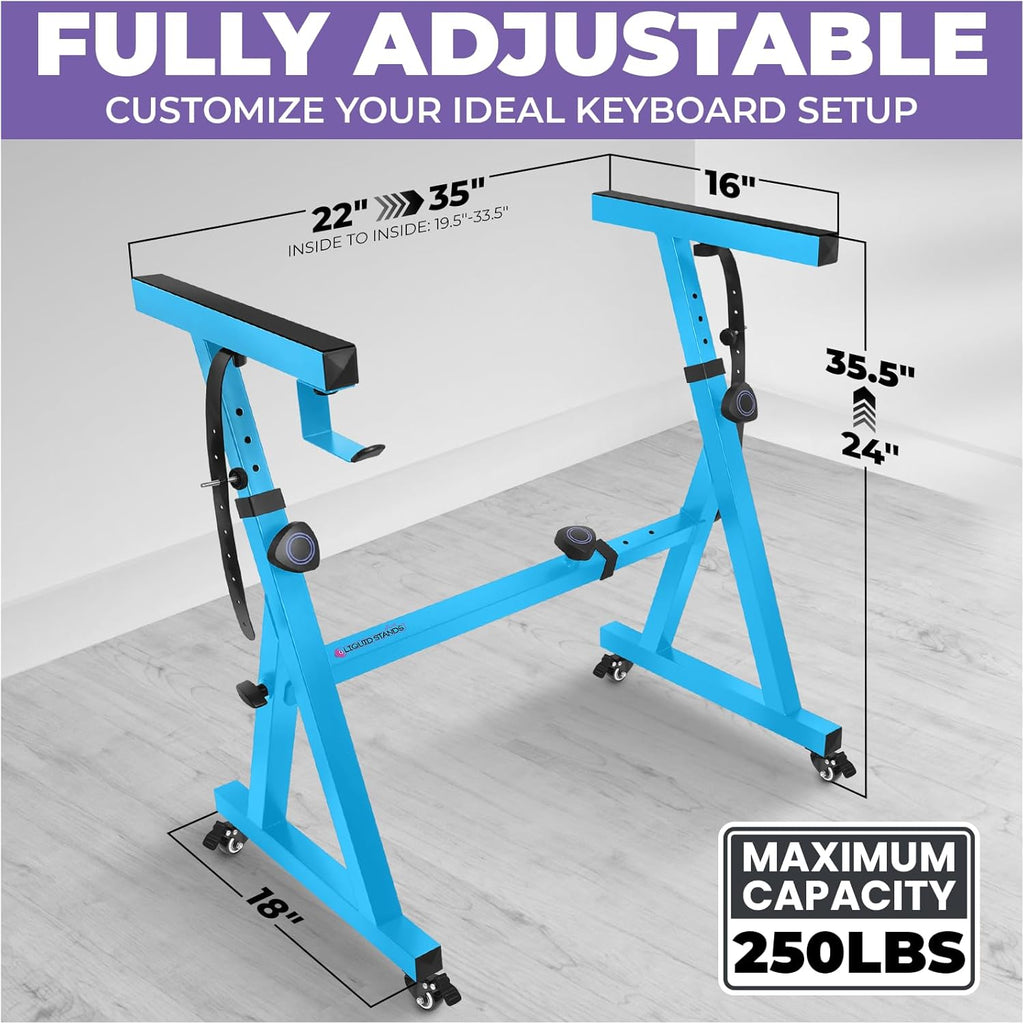 Liquid Stands Keyboard Stand w/ Wheels - Z Style Adjustable Portable Professional Heavy Duty Digital Piano Stand - Fits 54-88 Key Electric Pianos - Sturdy Rolling Musical Keyboard Support