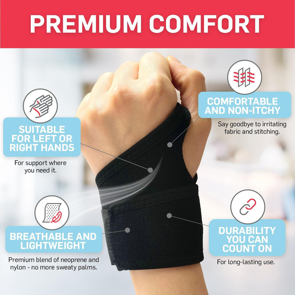 Dr. Arthritis Essentials Wrist Brace for Support & Pain Relief ¨C Adjustable Wrist Wraps for Stability & Comfort ¨C Ideal for Recovery, Work, Sports, and Everyday Use (Black Single)