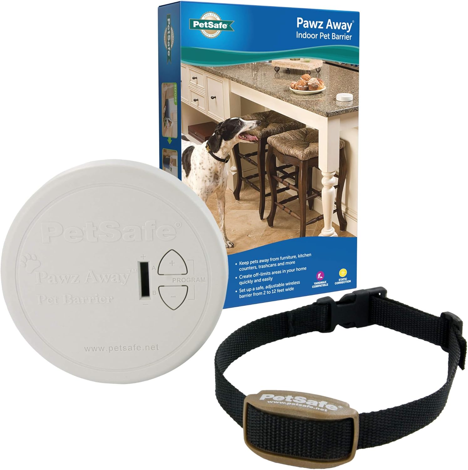 PetSaf Paw Awa Indoo Pe Barrie Battery-Operate Indoo Invisibl Containmen Are wit Adjustabl Compatibl Colla Eas Setu fo Furnitur Protection