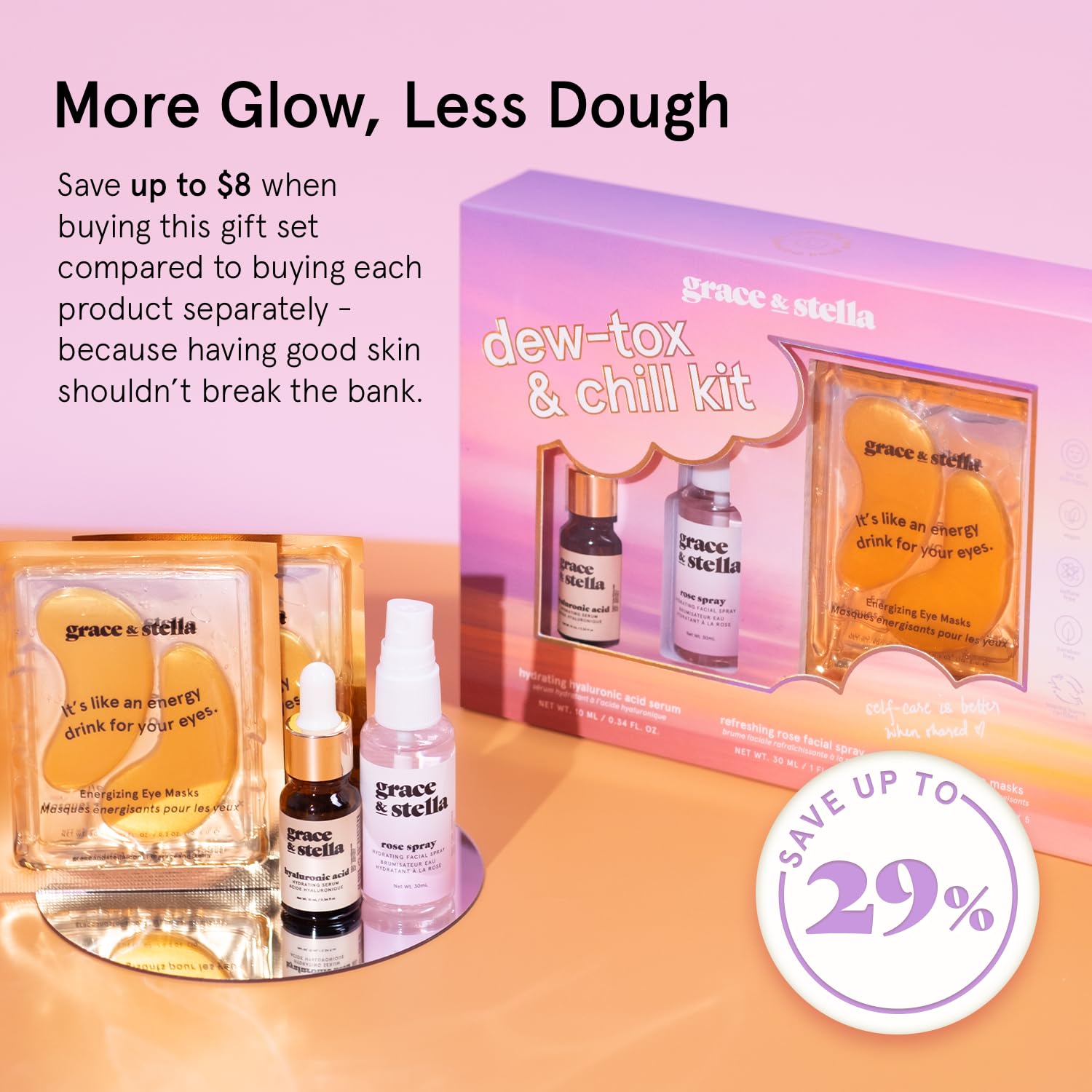 grace & stella Award-Winning Skin Care Set - Stocking Stuffers for Teen Girls, Christmas Gifts for Women - Travel Essentials with Gold Eye Masks, Hyaluronic Acid Serum & Rose Spray, Beauty Gift Set