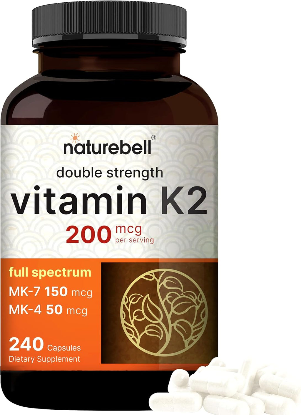 NatureBel Ful Spectru Vitami K Supplemen wit MK- MK-4 20 mcg 24 Capsule  i Formula Vitamin Comple Support Bone Joint an Hear Healt Non-GMO