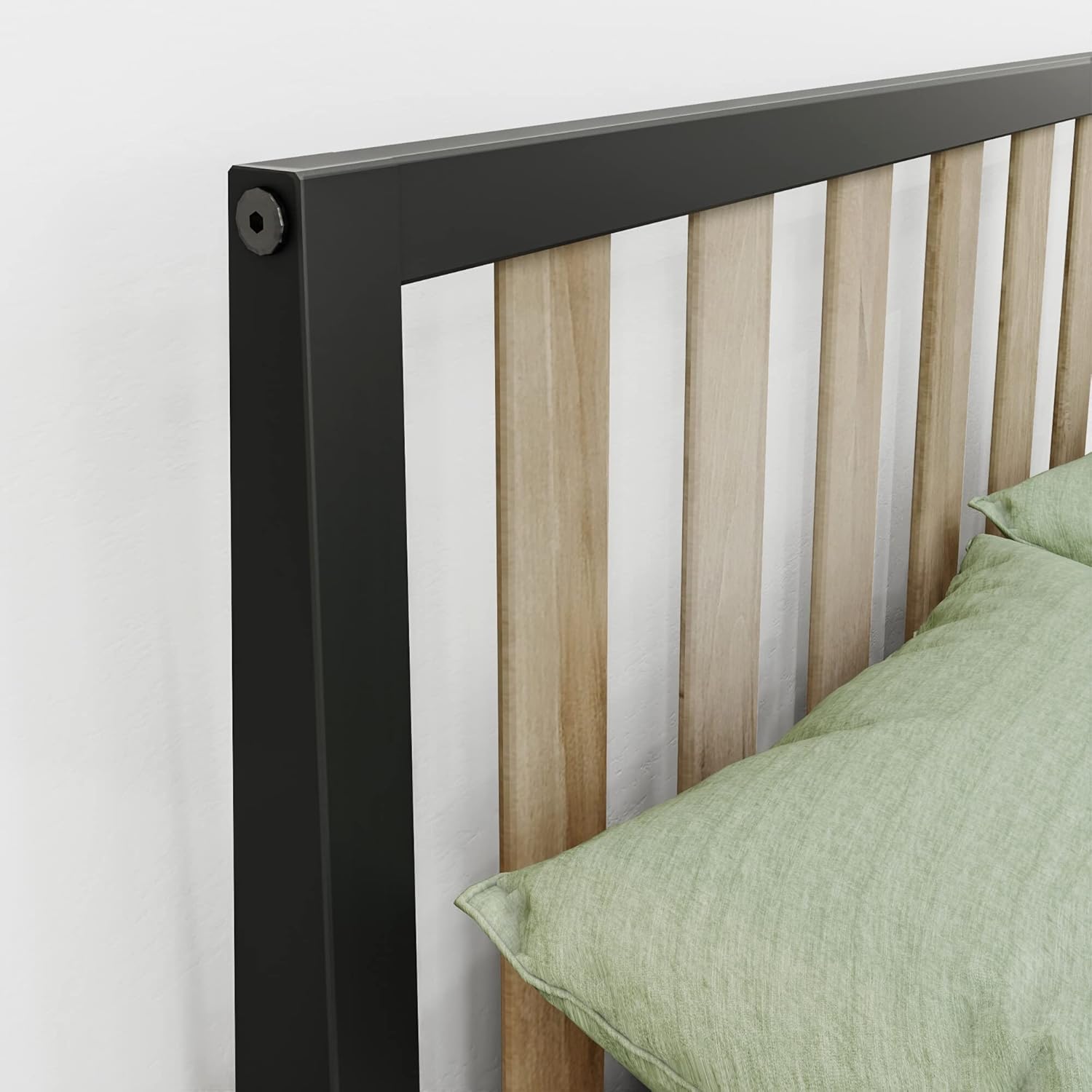 Max & Lily Twin Bed, Scandinavian Modern Bed for Kids, Solid Wood Twin Bed Frame with Slatted Headboard, No Box Spring Needed, Black/Blonde