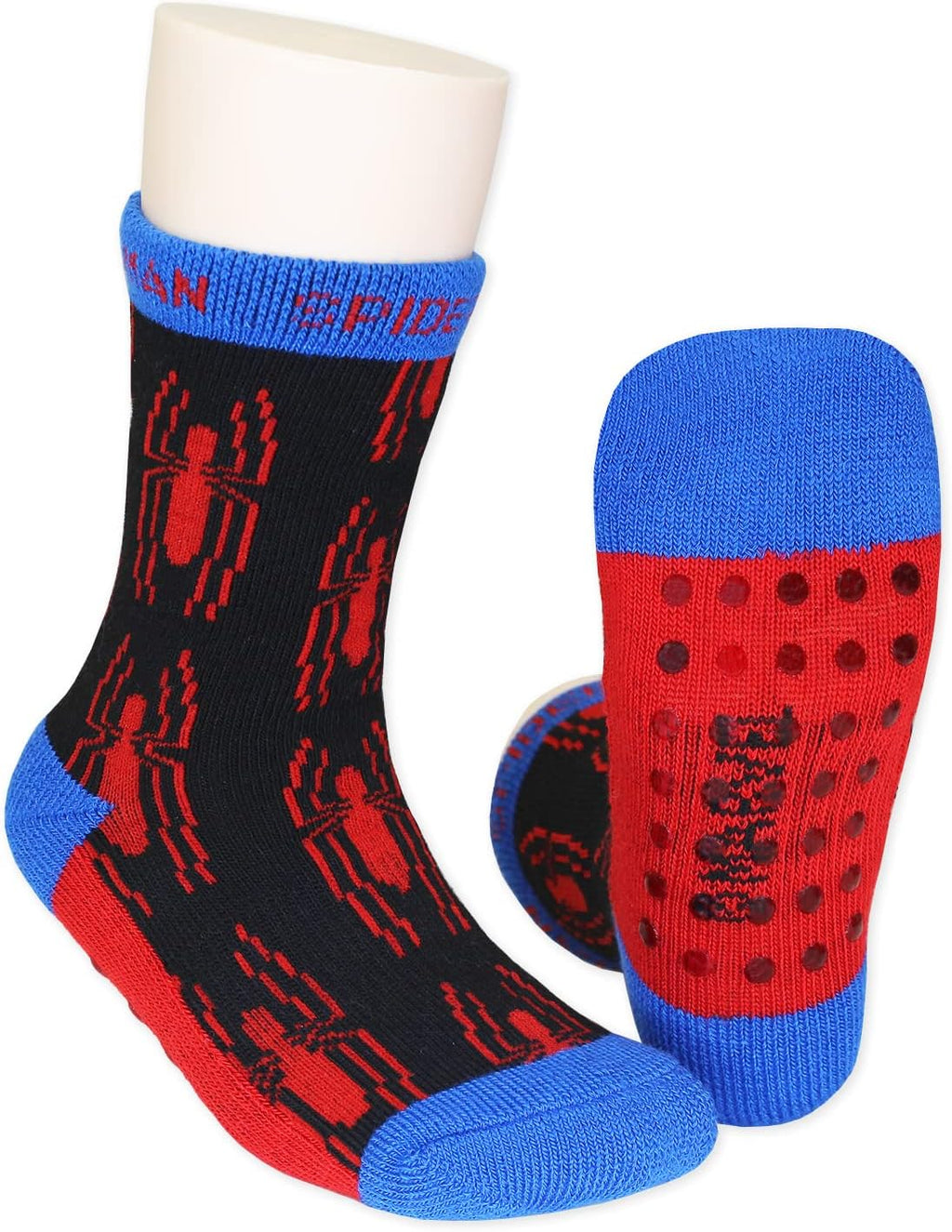 Marve Supe Her Adventure Spider-Ma Bab Toddle Boy pac Sock wit Gripper (5- yrs Red/Blue)