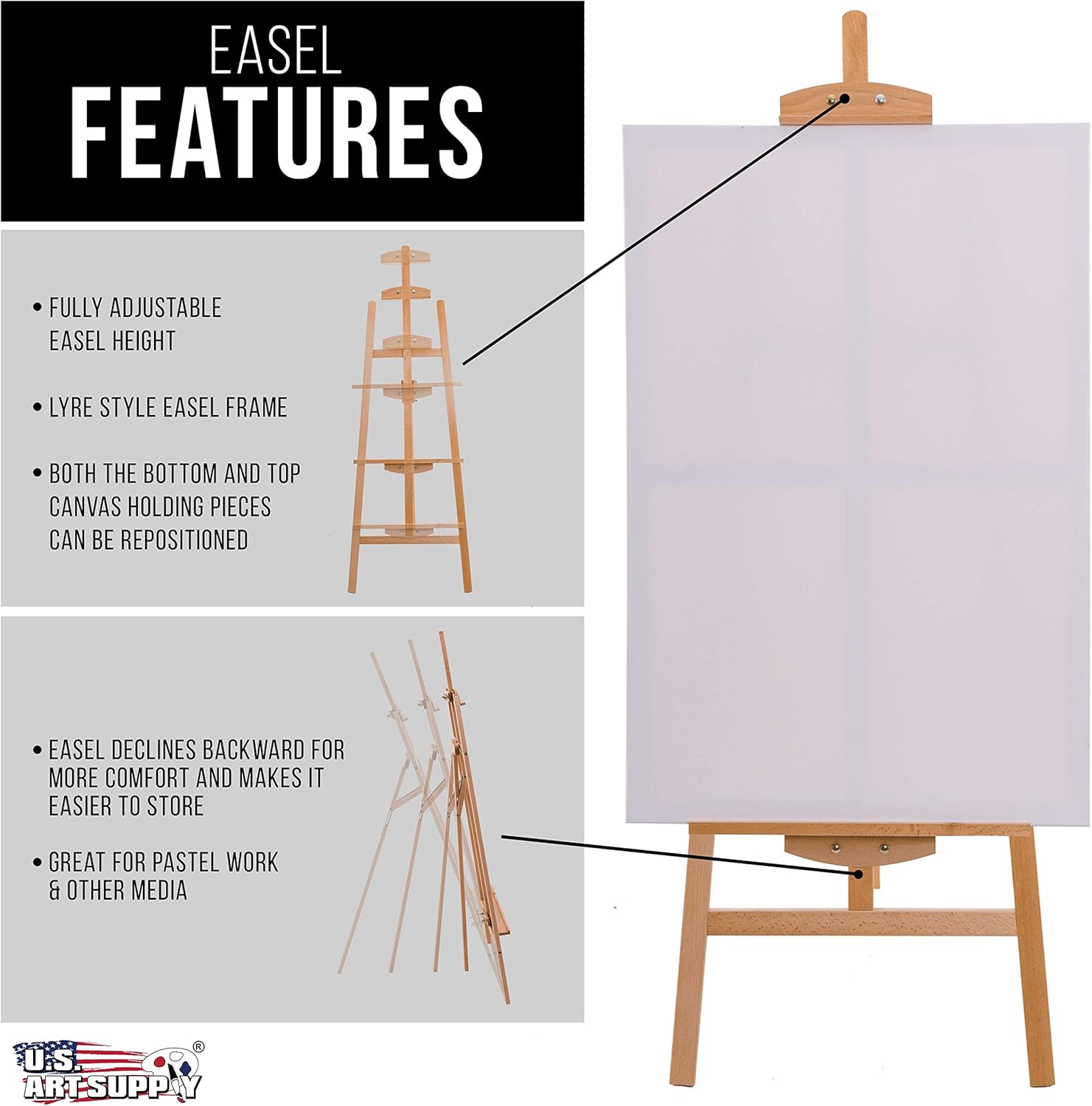 U.S Ar Suppl 56inc Hig Mediu A-Fram Woo Easel Lyr Styl Studi Ease Woode Artist Floo Stand Sturd Beechwood Adjustabl Heigh t 43inc Canva Painting Drawing Sig Displa Holder