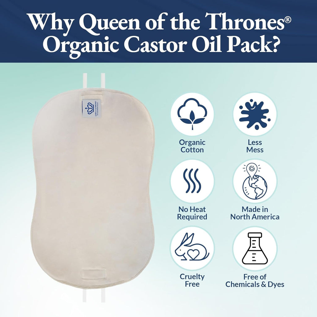 QUEE O TH THRONE Casto Oi Pac fo Live (compress Heatless Less-Mess Reusabl Organi Cotto Flannel Comfor Fit Sof Strap Naturopathi Docto Designe (Casto Oi sol separately)