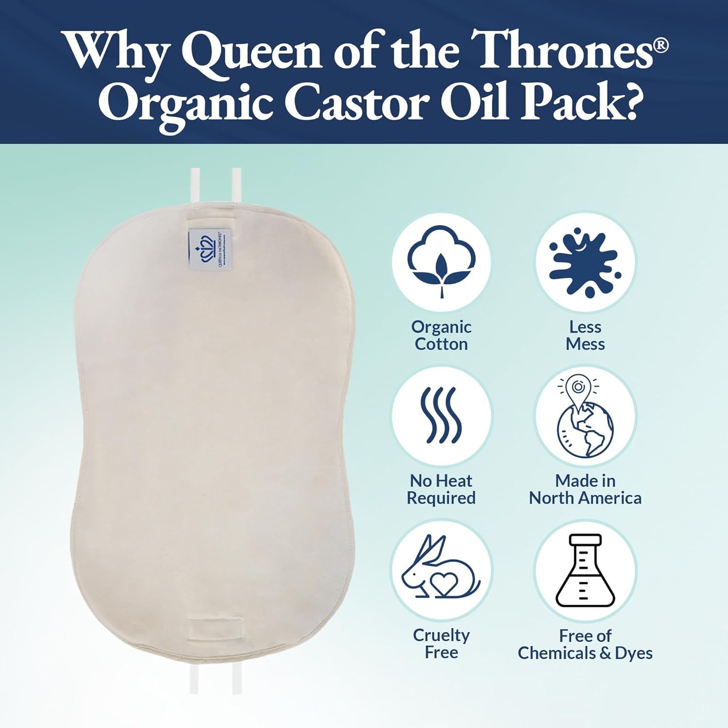 QUEE O TH THRONE Casto Oi Pac fo Live (compress Heatless Less-Mess Reusabl Organi Cotto Flannel Comfor Fit Sof Strap Naturopathi Docto Designe (Casto Oi sol separately)