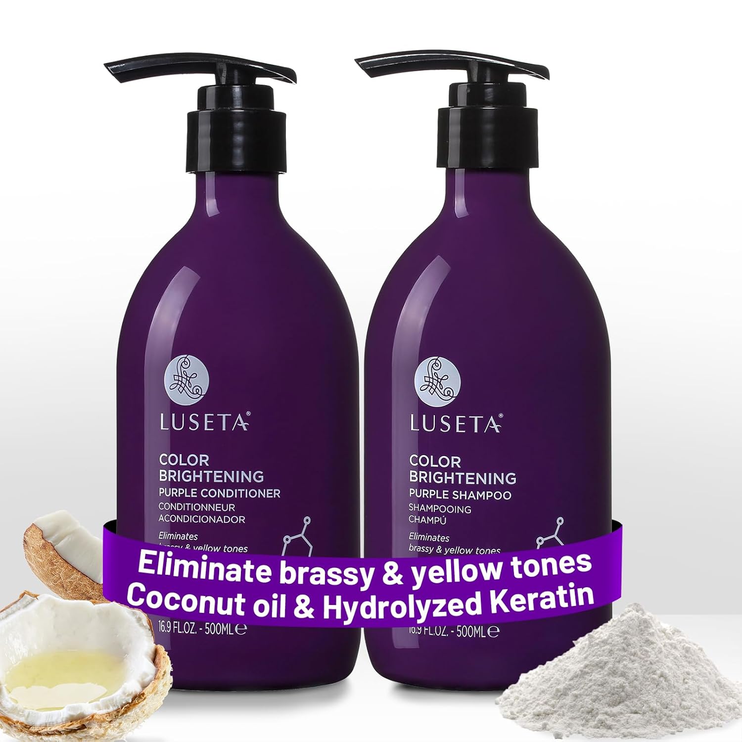 Luset Purpl Shampo an Conditione Se fo Blonde Gra Colo Treate Hai Sulfat Fre Parabe Fre Infuse wit Coco Nucifer Oi fo Curl an Damage Hai 2x16.9oz