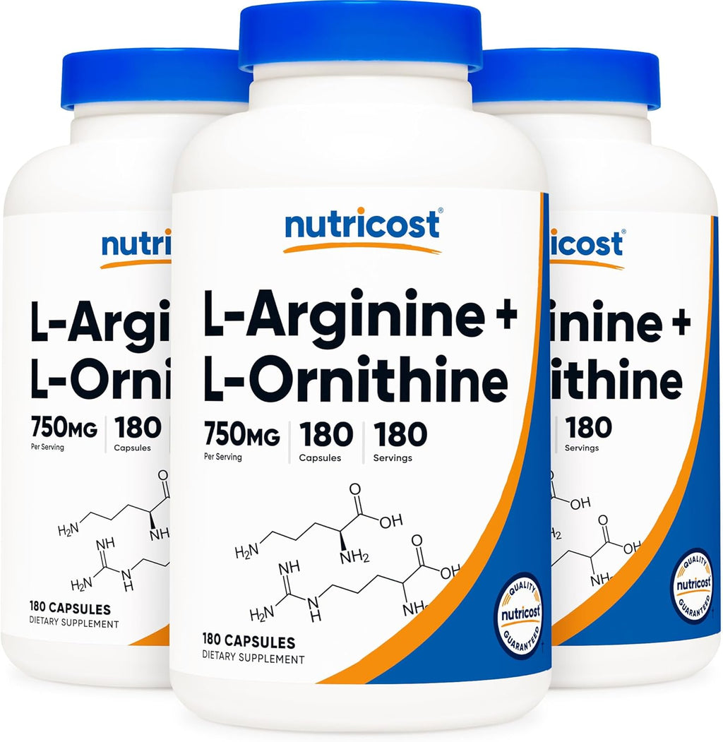 Nutricost L-Arginine L-Ornithine 750mg; 180 Capsules
