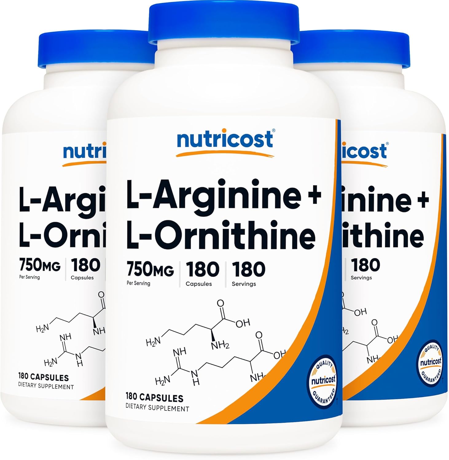 Nutricost L-Arginine L-Ornithine 750mg; 180 Capsules