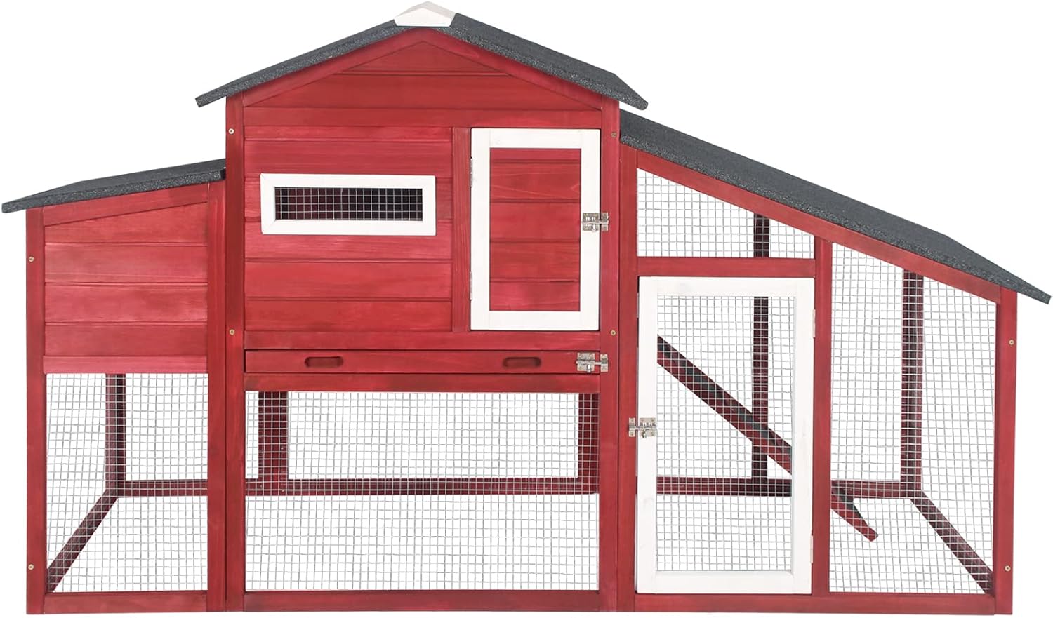 PetsCosse 71.3inc Chicke Coo Woode Backyar He Hous Indoo Outdoo Tw Stor Poultr Cag wit Run Chicke Nestin Box Pul Ou Tray an Anti-Sli Asphal Ramp