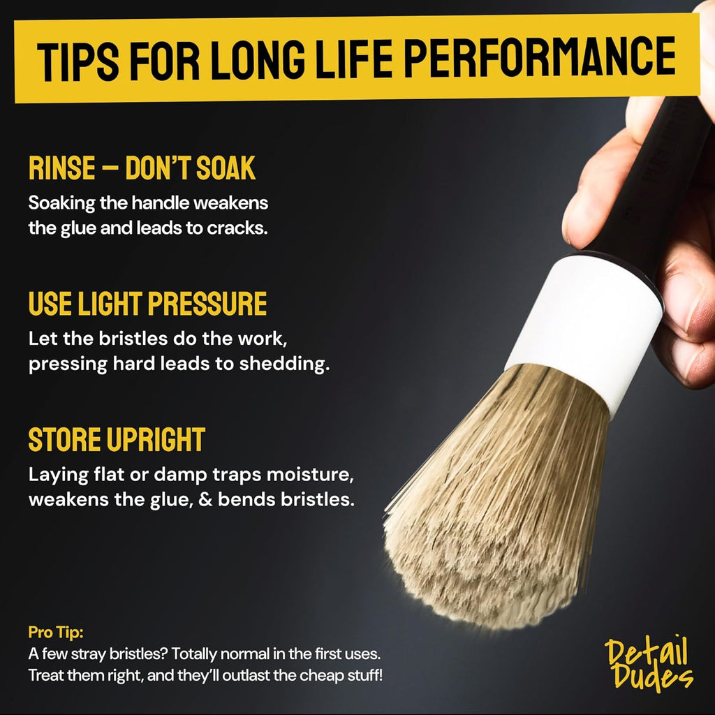 Soft Boar Hair Car Detailing Brush Set - 6-Pack - Scratch-Free Soft Bristle Cleaning Brushes - Reaches Tight Spots Interior Car Cleaning Kit - Ergonomic Durable Detailing Supplies