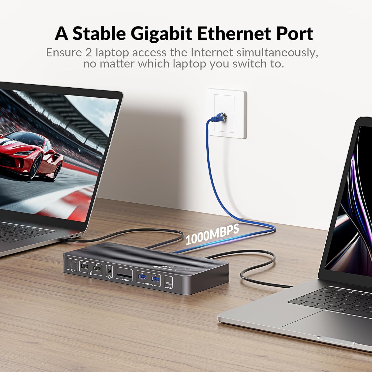AV Access Docking Station KVM Switch 2 Monitors 2 Laptops, 4K KVM Switch Dual HDMI Monitor, 100W PD for Each PC, 1G Ethernet, EDID Emulation, Ideal for Home Office & Gaming