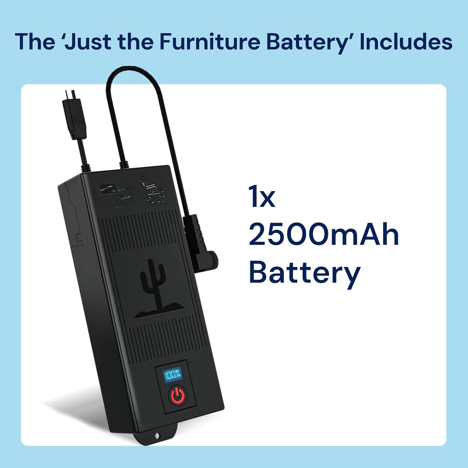 The Blue Cactus Company Battery Pack for Reclining Furniture - 2500mAh, 2-Pin Connector - LCD Display for Recliner Chair - Portable Power Supply - Cord-Free Floors