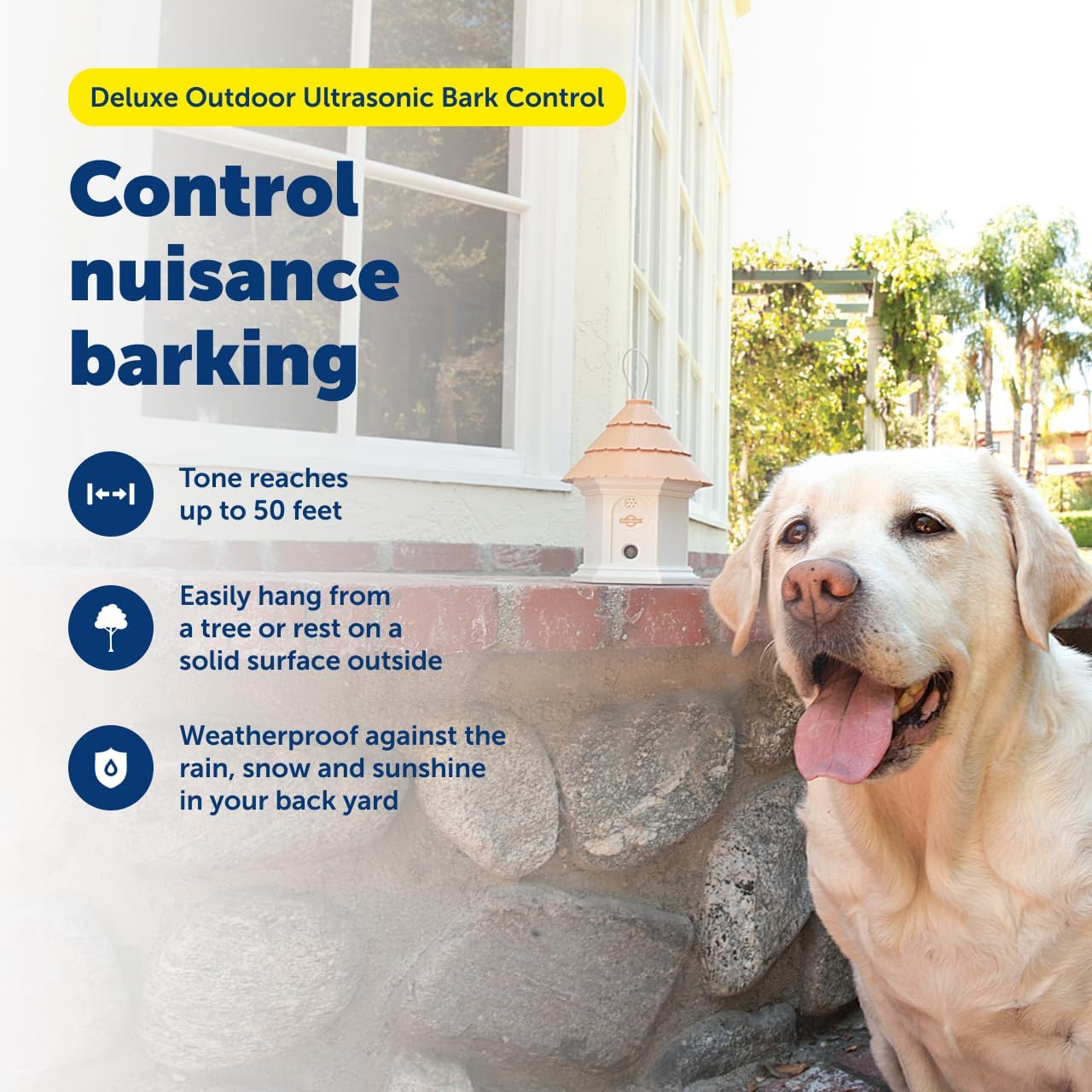 PetSafe Deluxe Outdoor Ultrasonic Bark Control - Elite No Barking Deterrent for All Dog Sizes - Up to 1/4 Acre (50 ft) Coverage - Weatherproof - Timer for Scheduled Activation - Bird House Design