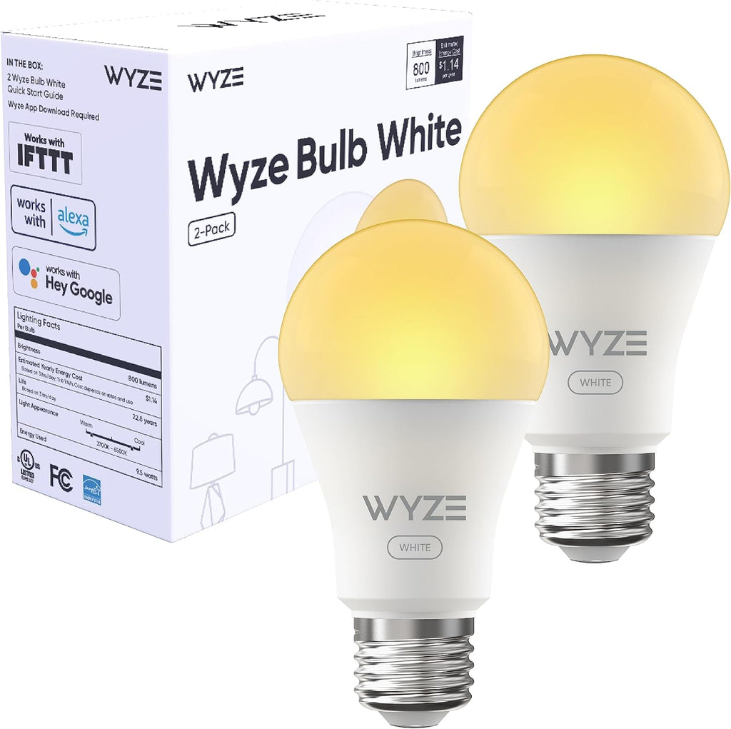 Wyz Bul White 80 Lumen 90+CR WiF Tunable-Whit A1 Smar Ligh Bulb Compatibl wit Alex an Googl Assistant Two-Pack