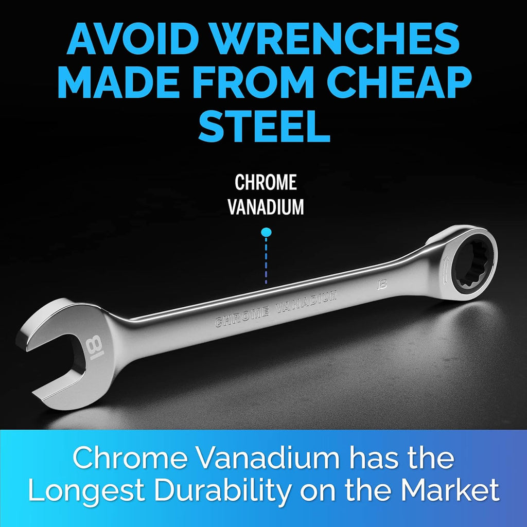 TOOLGUARDS 18mm Wrench - Ratcheting Wrench - Slim Profile - Ratchet Wrench - 100% Lifetime Satisfaction Guarantee