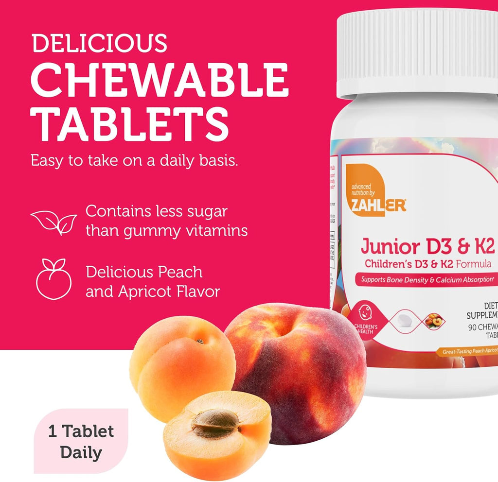 Zahle Junio Vitami D K Chewabl Tablet fo Kids Vitami fo Kid 200 I Deliciou Vitami K Chew t Suppor Health Bone Teet Kosher Les Suga Tha Gummie (9 Count)