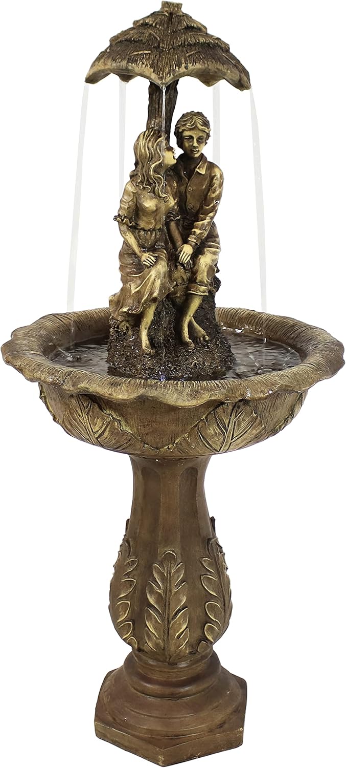 Sunnydaz Lover Umbrell 43-Inc Solar-Powere Fountai wit Rechargeabl Sola Batter Backu an LE Light fo Garden Patio Yar o Balcony