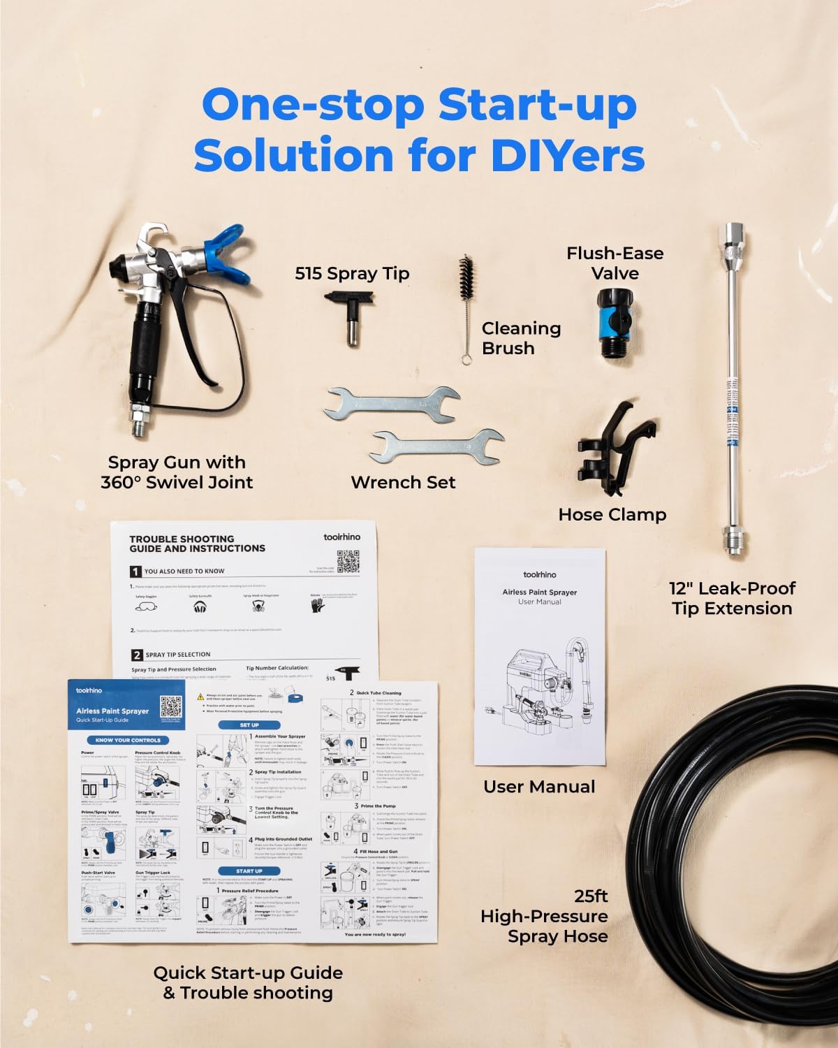 Toolrhin Airles Pain Spraye fo Hous Painting DI Beginners Choic wit Accessorie Storag Space Lightweigh Design Thinning-Fre Quic Clea fo Gallo DI Paintin Projects