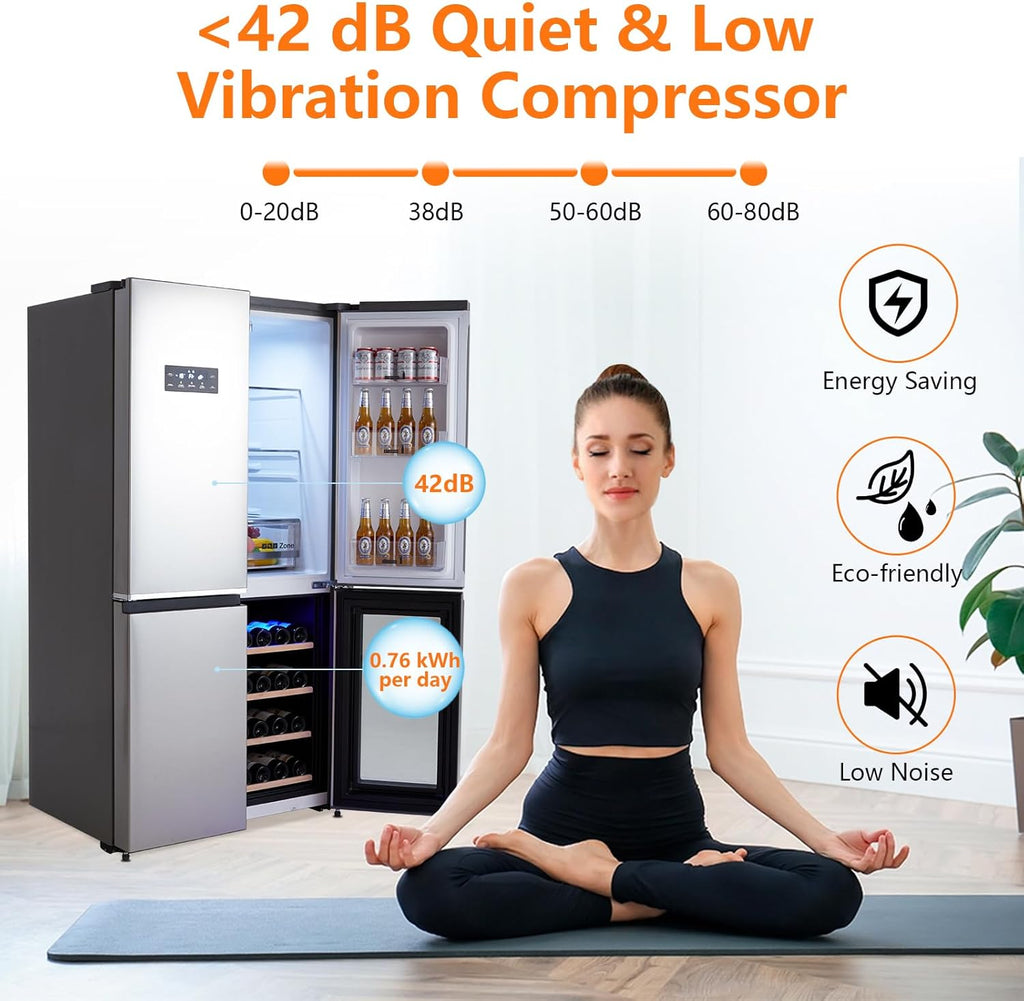 GarveeHom 3 i Frenc Doo Refrigerator 2 Cu.Ft Counte Dept Refrigerato Botto Freeze wit Win Cabinet Stainles Stee Door Fridge Kitche Freezer Adjustabl Shelves